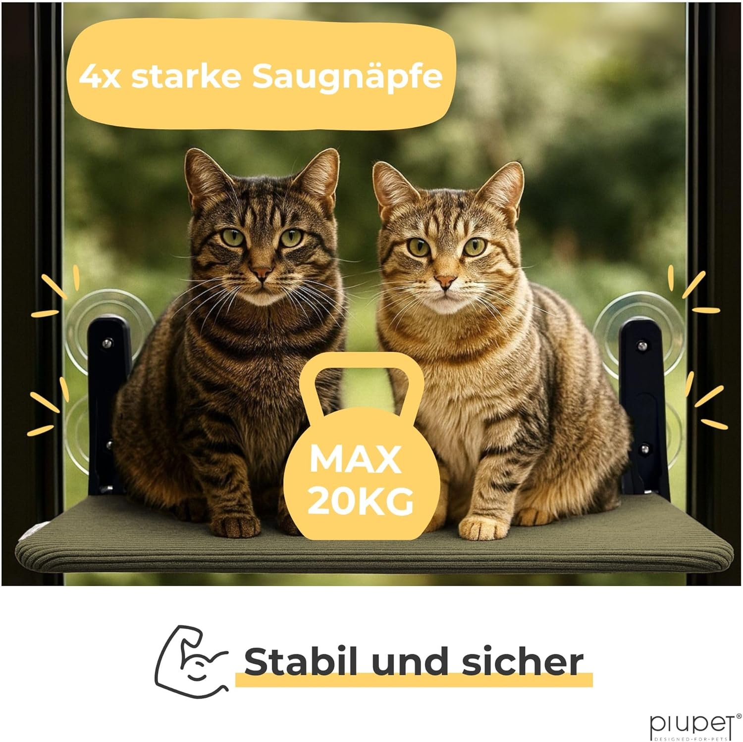 Piupet Floating Cat Window Lounger - Foldable & Space-Saving Cat Lounger with Suction Cups I Reversible Hammock for Windows I Cat Bed up to 20 Kg for Sun Place & Panoramic View (Green, Large) image number 5