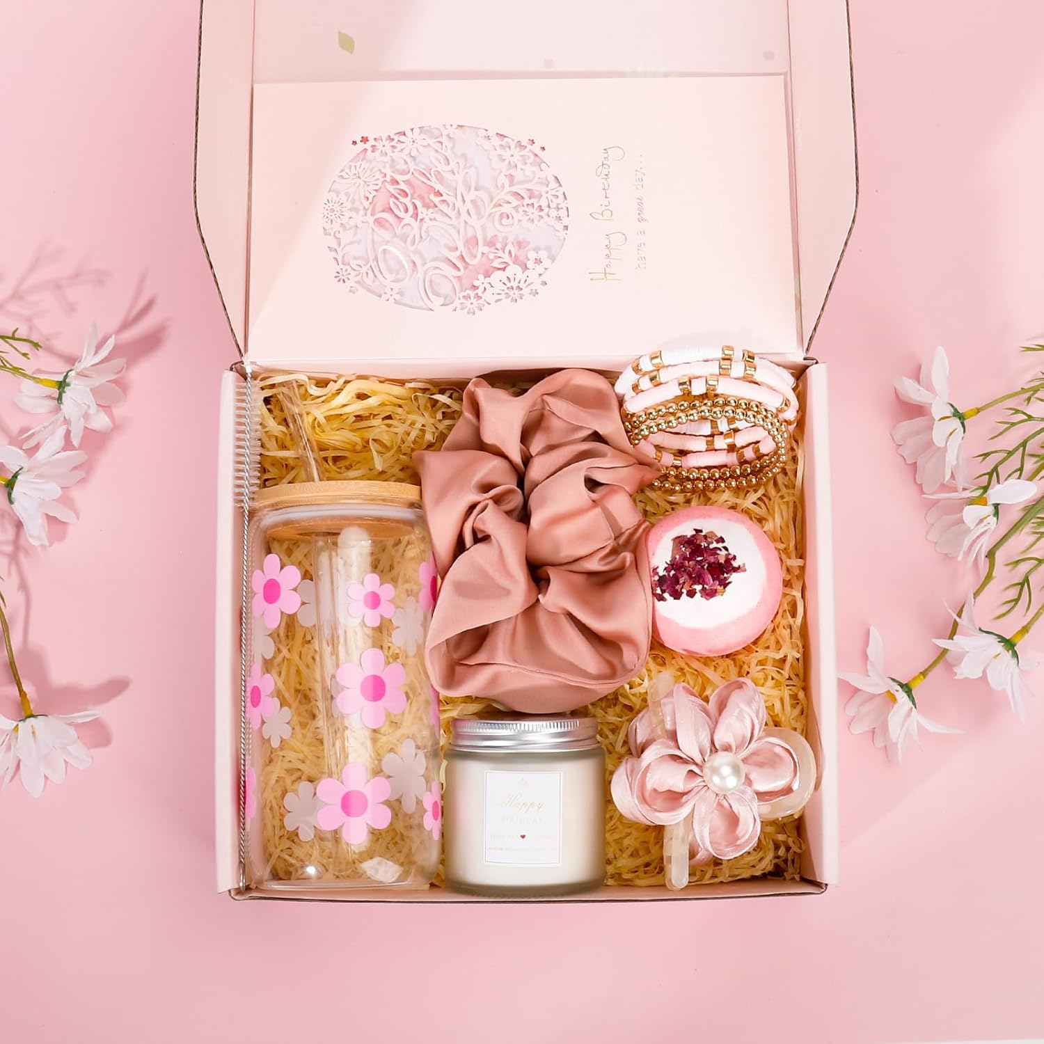 Gifts for Teen Girls, Birthday Gifts for Teen Girls, Girls, Unique Cute Birthday Gifts Box for Girl, Her, Sister, Daughter, Friends, Ideas Cute Daisy Aesthetic Glass Cups Gifts