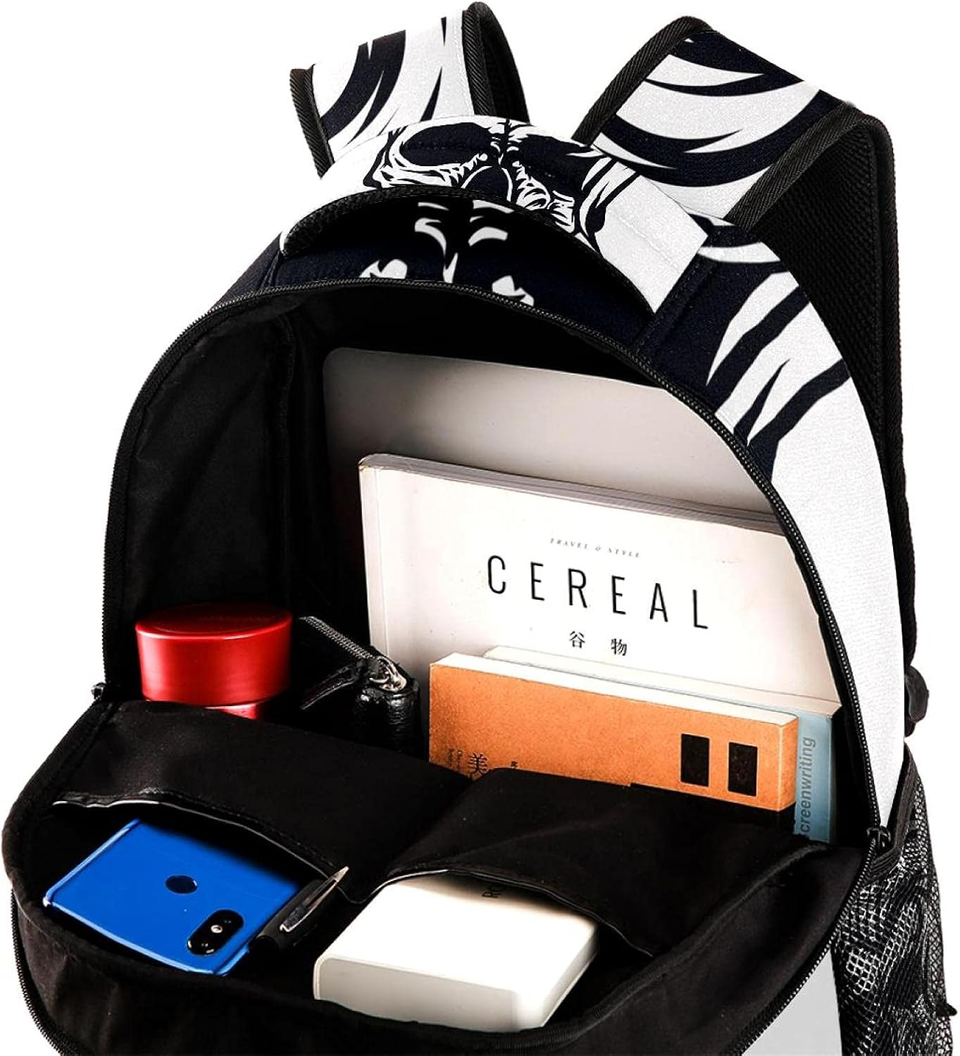 Skull with Stylish Hair Line Art Backpack Students Shoulder Bags Travel Bag College School Tote Backpacks image number 5