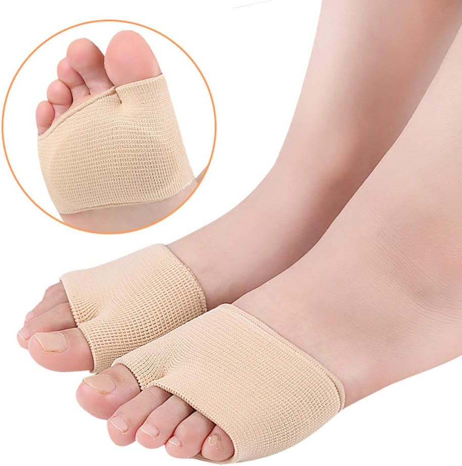 Metatarsal Gel Sleeve Pads Half Toe Bunion Sole Forefoot Cushion Half Socks Prevent Calluses Blisters Feet Care Tool (One Size Fit Most Women&Men, Beige)