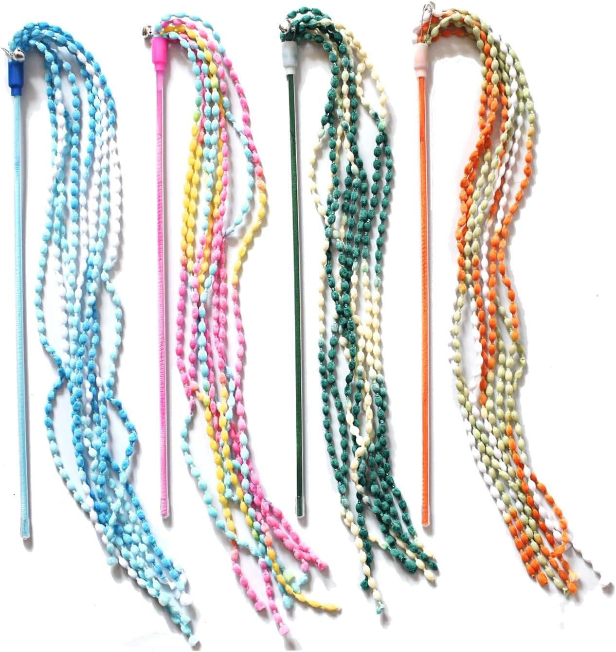 IUHKBH Cat Teaser Toys, 4 PCS Plush Srtip Cat Wands Interactive Cat Teasing Stick Vibrant Cat Teaser Wands with Bell for Cat Kitten Having Fun Exerciser Playing image number 2