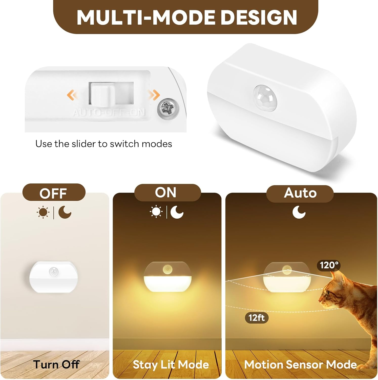 Rechargeable Motion Sensor Night Light Indoor Built-In 700Mah Battery Operated Portable Dimmable Color-Changing LED Wall Nightlight Lamps for Stairs Bedroom Hallway Bathroom Garage(3 Pack) image number 1