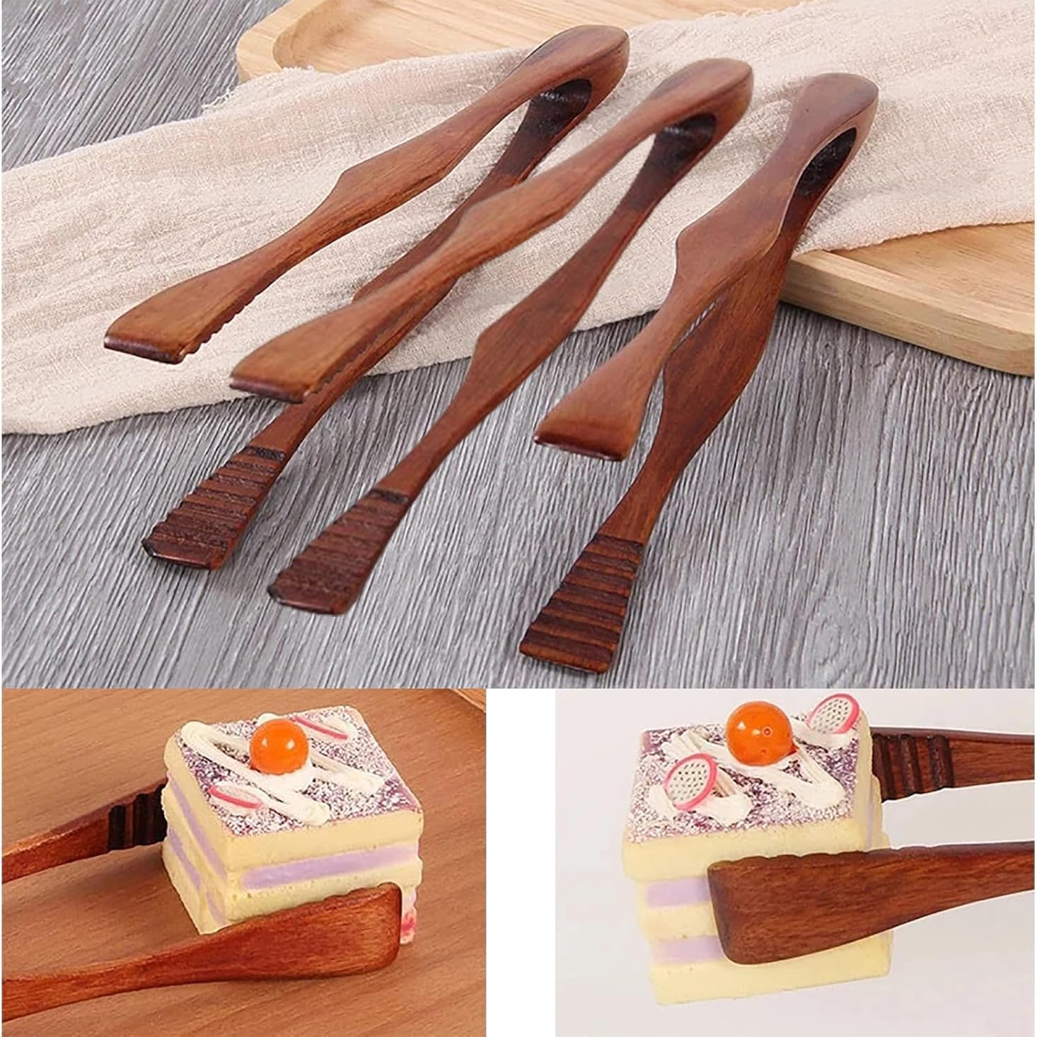 3 Pcs Wooden Toaster Tong,Reusable,Ergonomic, Portable, Lightweight Multipurpose Kitchen Tongs for Cooking and Holding Toast image number 5