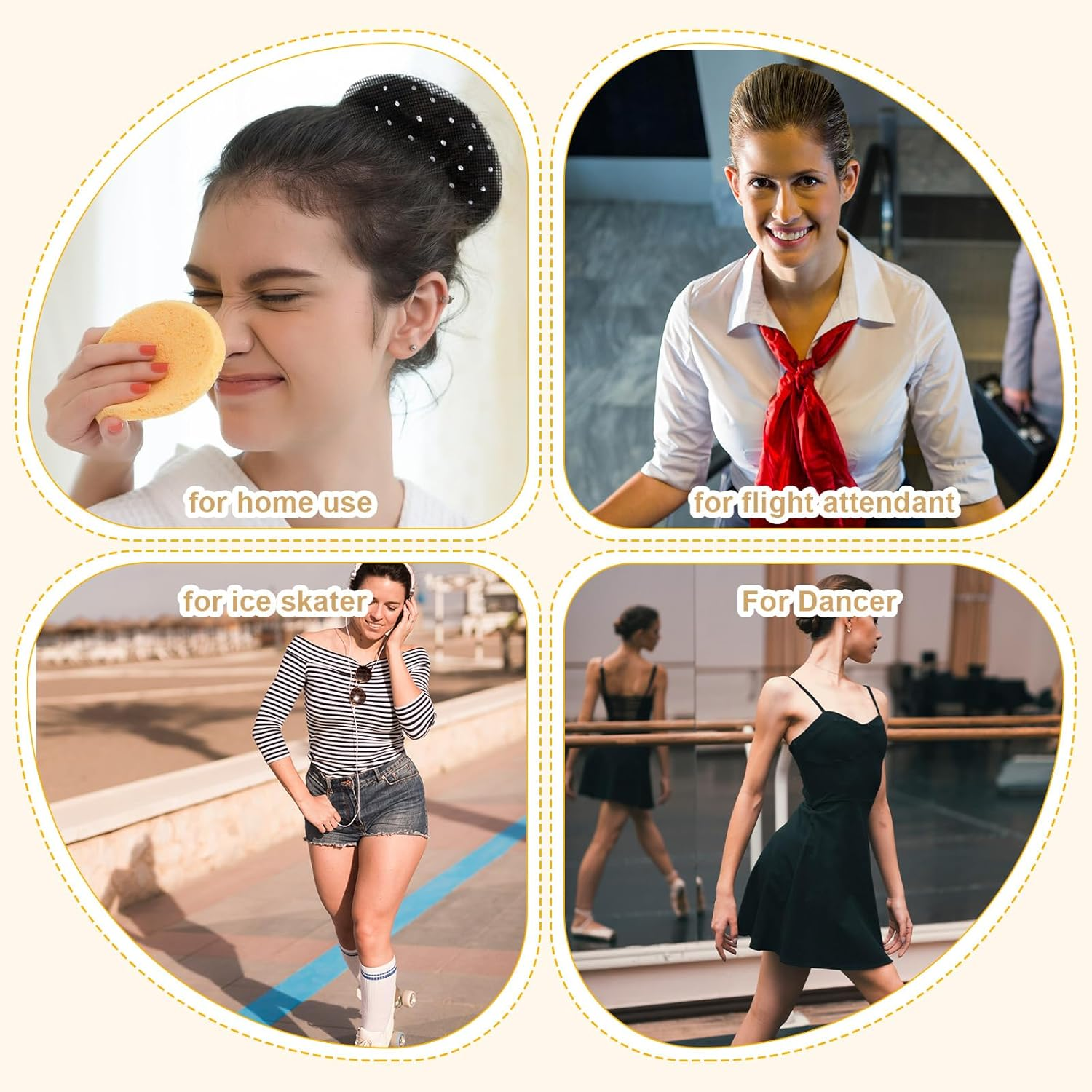 Set of 4 Hair Net, Horse Riding, Tournament Bun Net Set, Bun Elastic Hair Net, Hair Net, Beads, Glitter, Beautiful Knot Net, Bun Hairstyle Aid for Ballet Dance, Nurse and Hair Fixing