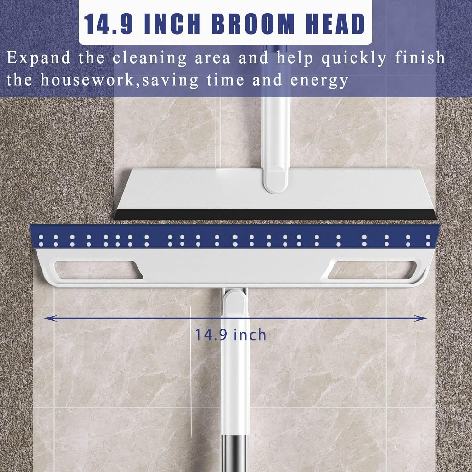 Multifunction Magic Broom, 3-In-1 Adjustable Indoor Broom Sweeper, Detachable Floor Squeegee Glass Wiper, Washable Scraping Brooms for Tile Windows, Pet Hair Remover (Blue) image number 2
