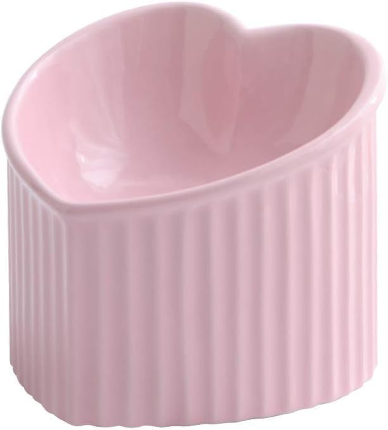 Ceramic Raised Cat Bowls, Tilted Elevated Food or Water Bowls, Stress Free, Backflow Prevention, Dishwasher and Microwave Safe, Lead & Cadmium Free (Pink)