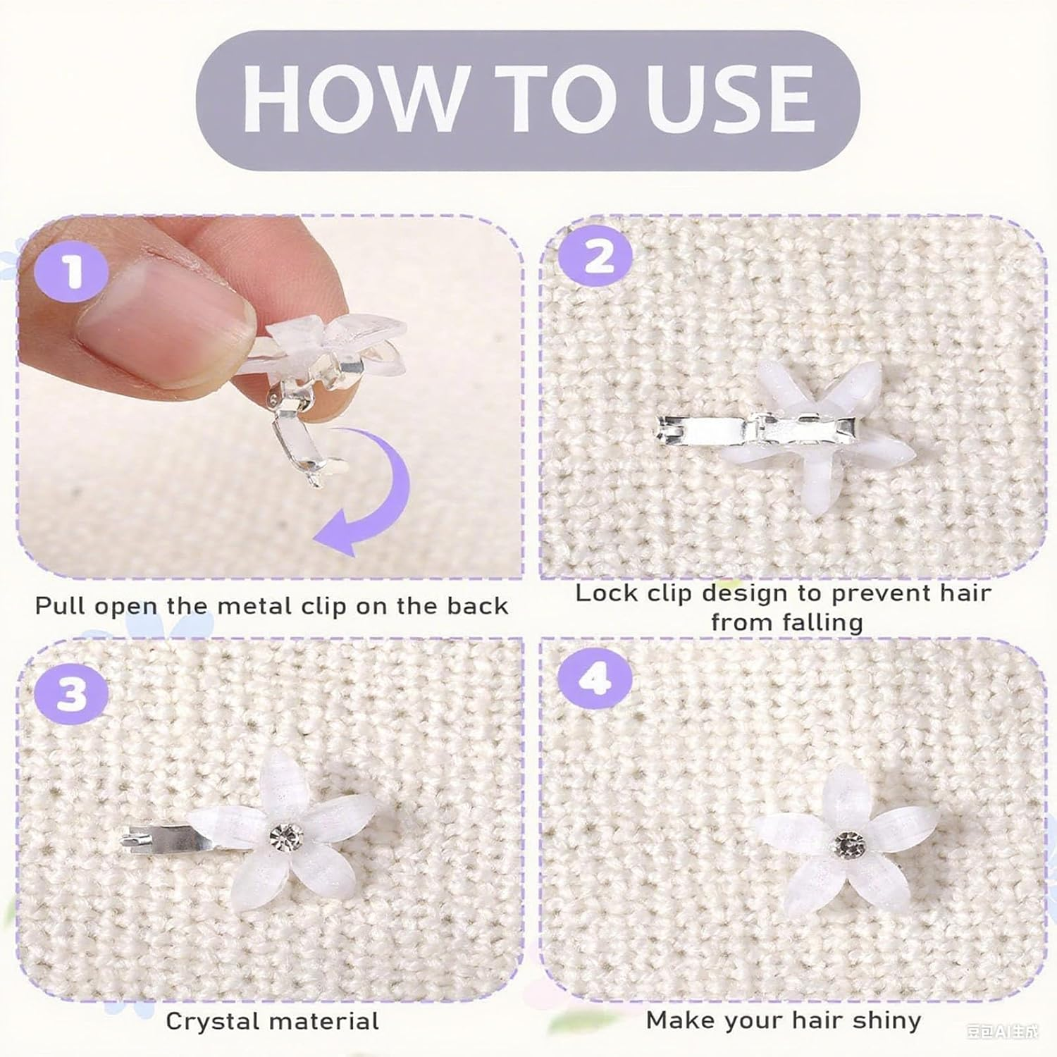 JOOTUEPO Mini Rhinestone Hair Clips, 20 Pcs Flower Hairpins Accessories Kit,White Flower and Crystal Hair Accessories for Bridal Girls Women Photo Daily Party Wedding Hairstyle Accessorie image number 4