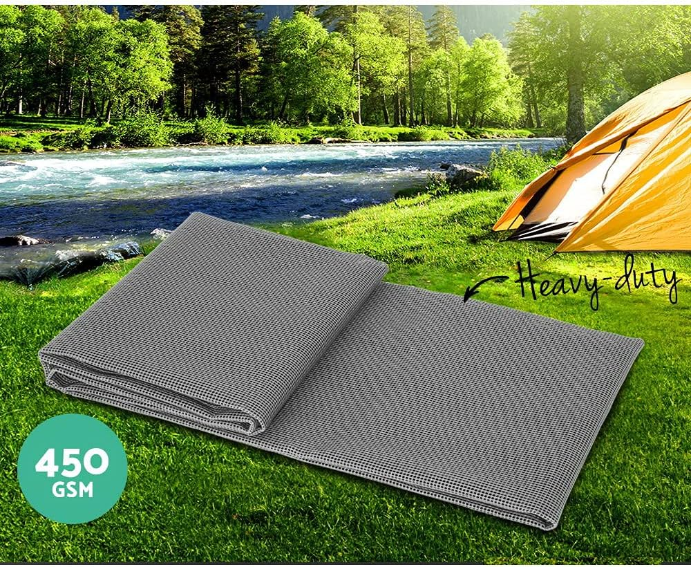 Weisshorn 3 X 2.5M Picnic Blanket, Floor Mat Outdoor Picnics Rug Camping Tarp Caravan Mesh Mats Annex Matting Ground Sheet for Hiking Travel Beach Garden, Heavy Duty UV Treated with Carry Bag Grey - Grey image number 2
