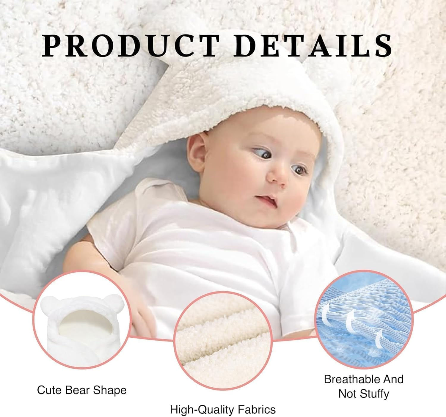 Lapetwbn Ultra Soft Plush Baby Swaddle Blanket for Newborns, Hypoallergenic Cashmere-Like Receiving Wrap, White Unisex Nursery, Stroller Toddler Sack, Ideal Skin Baby Shower Registry image number 2