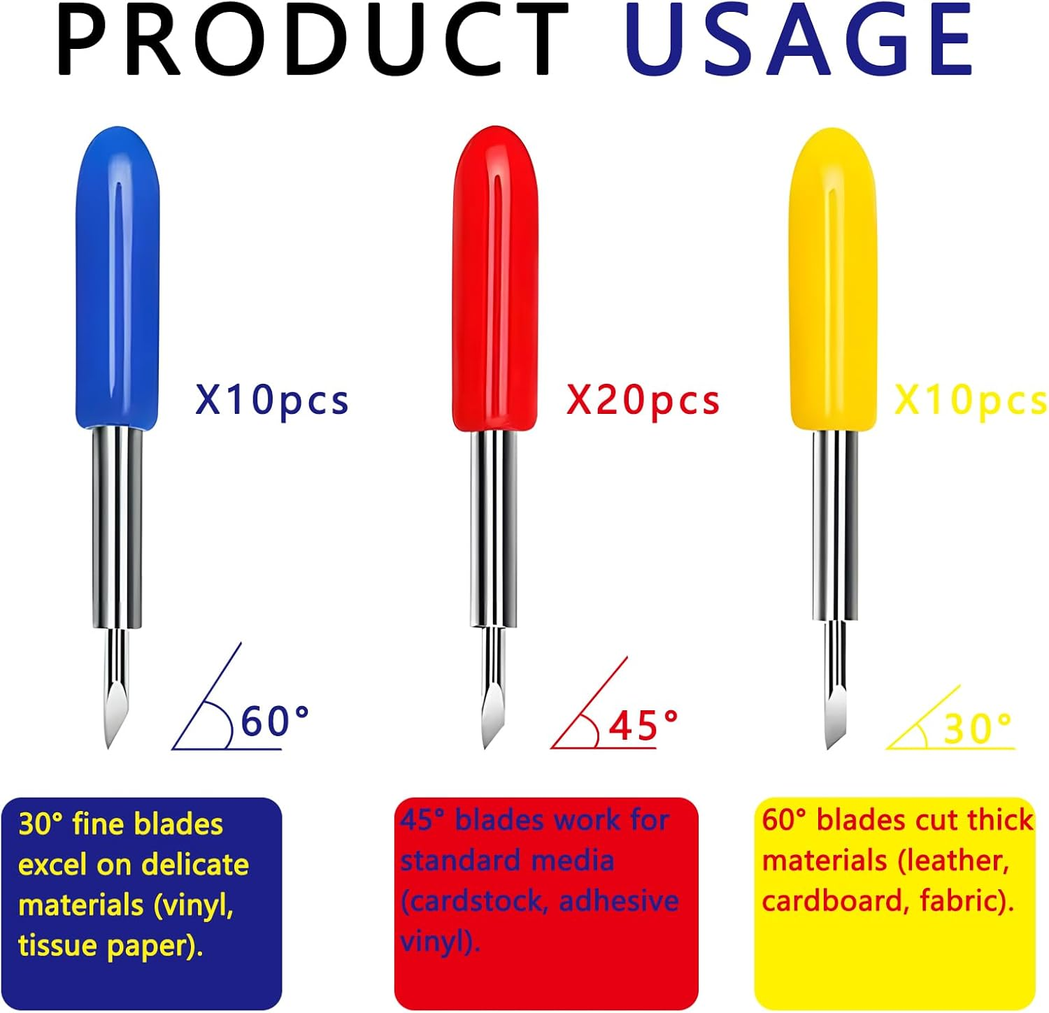 40 Pcs Replacement Blades for Cutting Machines - Compatible with Explore Air 2/Air 3/Maker Series - Includes 10 Fine-Point, 20 Standard and 10 Deep-Cut Blades for All Crafting Materials image number 1