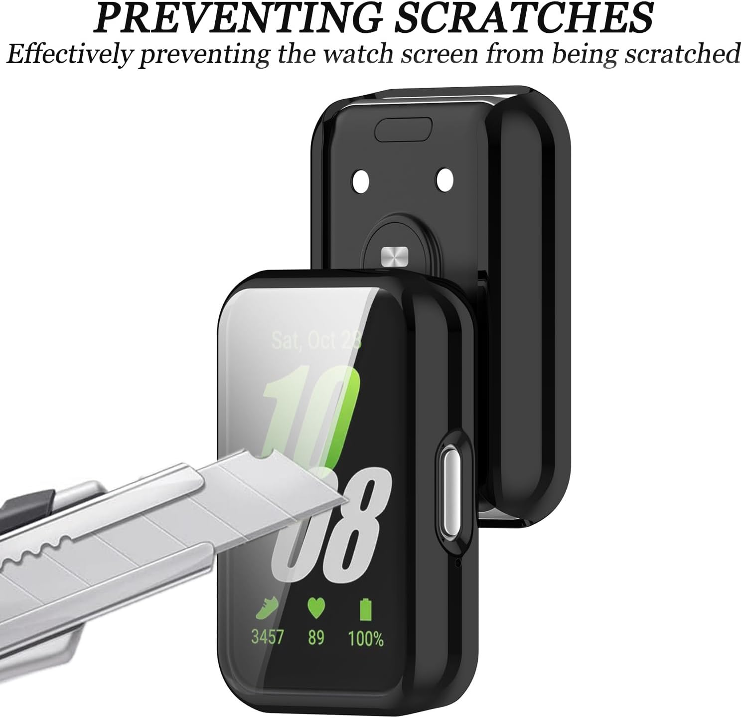 [2 Pack] Haotop TPU Screen Protector Cover Case Compatible with Samsung Galaxy Fit 3 Smartwatch (Black+Clear) - Black+Rose Gold image number 5