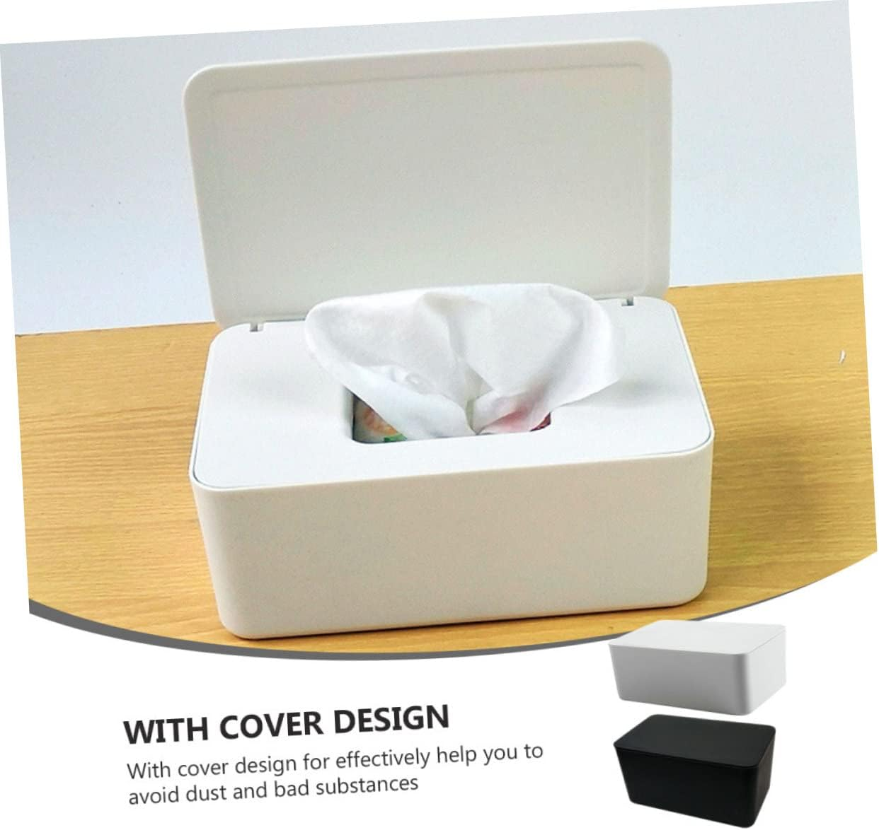 LABRIMP Wet Tissue Box and Napkin Storage Container with Lid, Dustproof Sealed Wipe Holder for Home and Office Desktop, 2Pcs White and Black image number 3