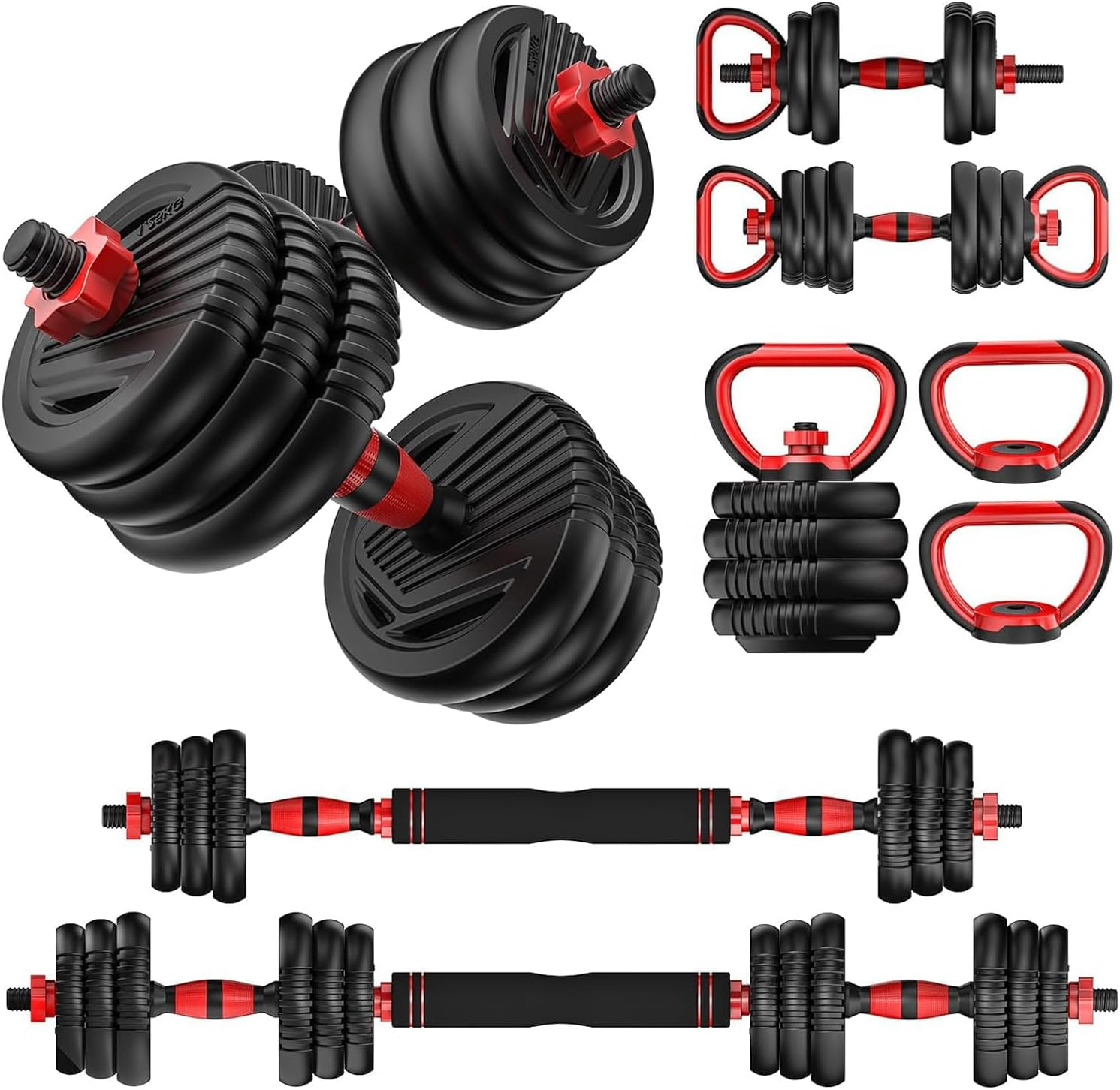 Yildue Adjustable Dumbbells Set,Free Weights Set 15KG/20KG/30KG with Connector,4 in 1 Dumbbells Sets Used as Barbell/Kettle Bells/Push up Stand (30Kg Barbell+Kettlebell Sets) image number 3