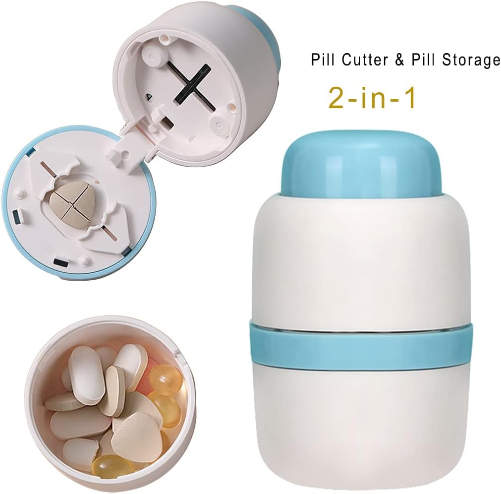 Champshop Safety Hidden Blade Pill Cutter and Storage for Splitting Small and Large Tablet into Half or Quarter (Blue) image number 4