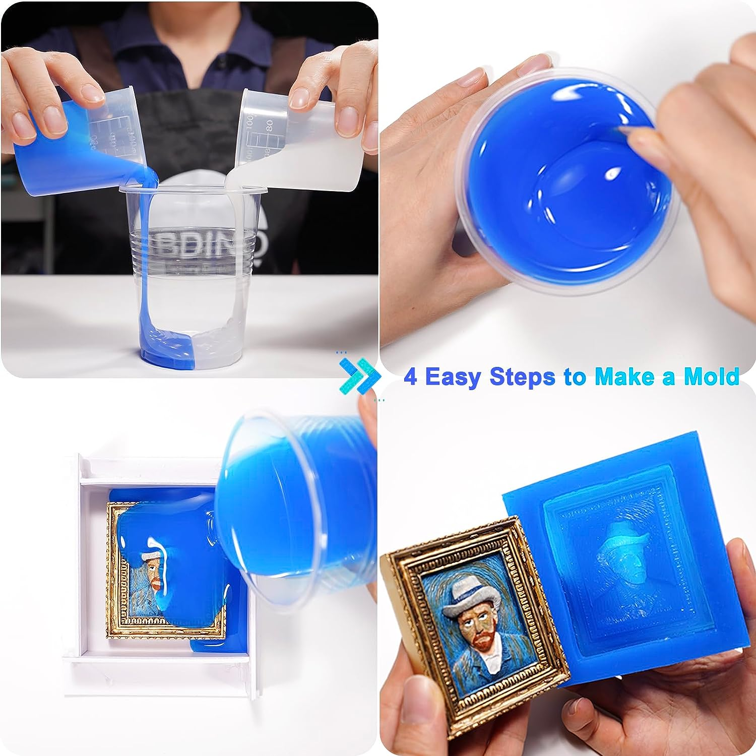BBDINO Silicone Mold Making Kit, 30A Liquid Silicone for Mold Making, 38.8 OZ, 1A:1B Mixing, 3～5 Hours Quick Cure, Sapphire Blue image number 5