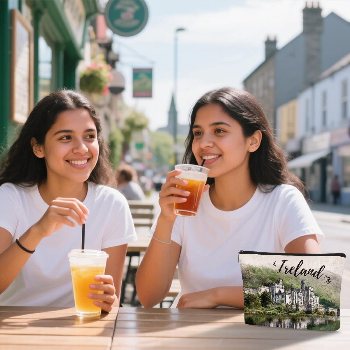 Kylemore Abbey Ireland Makeup Bag Gifts &ndash; Ireland Travel Essentials Watercolor Cosmetic Bag, Irish Gifts for Women Girls, Zipper Toiletry Pouch, Irish Souvenir Organizer Waterproof Linen image number 1