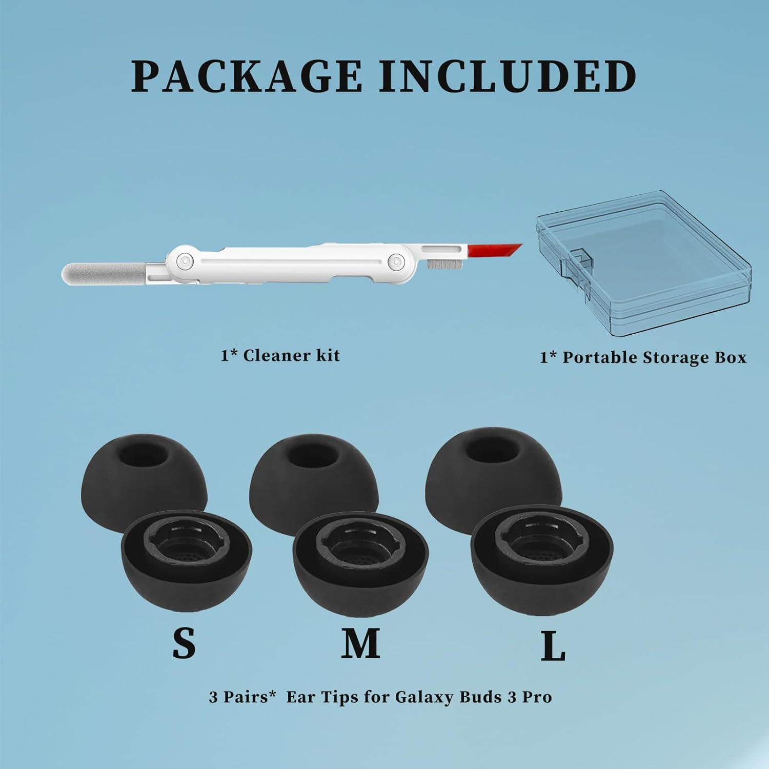 Galaxy Buds 3 Pro Replacement Ear Tips, Premium Silicone Earbuds with Cleaner Kit for Samsung Buds 3 Pro Earbuds, Secure Fit(Black) - Translucent Orange+Cleaning Kit image number 2