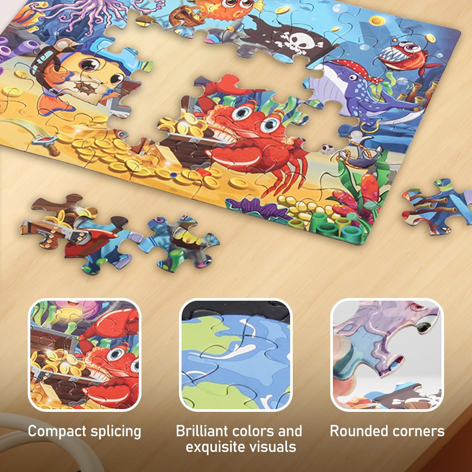 TORMEN Puzzles for Kid Ages 4-6,48Pcs Colored Paper Jigsaw Puzzle Durability Educational Perfect for Family Game Classroom Fun (Ocean Kingdom) image number 3