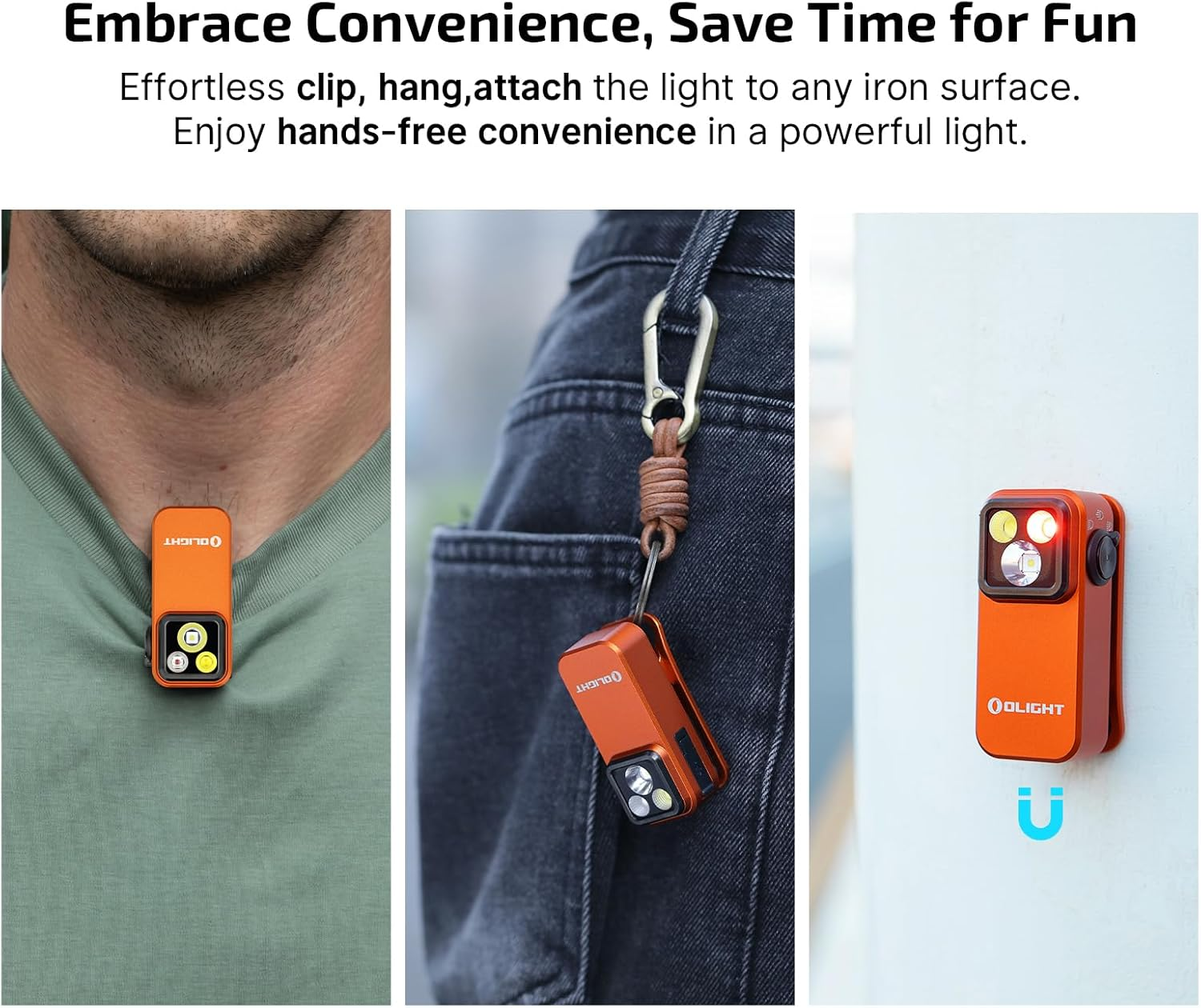 OLIGHT Oclip Pro Max Throw 120 Meters EDC Clip-On Light Equipped with Spring Clip Magnetic Base LED Light for Highing Fishing and Outdoor(Orange) - Black image number 5