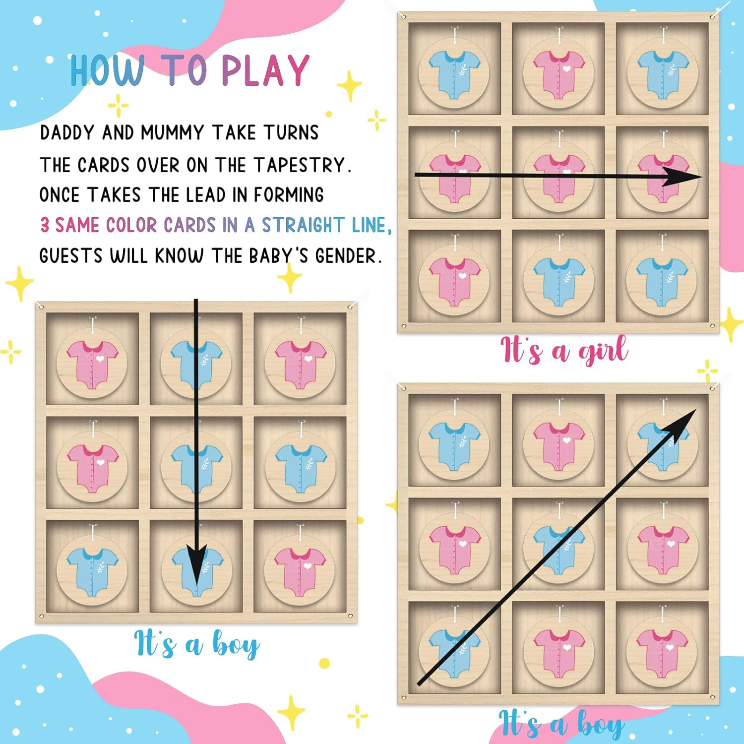Gender Reveal Tic Tac Toe Board Game,Rustic Wooden Gender Reveal Games for He or She,Baby Gender Reveal Ideas Party Supplies,Boy Girl Sign,Baby Shower Gender Reveal Decoration Kit image number 1