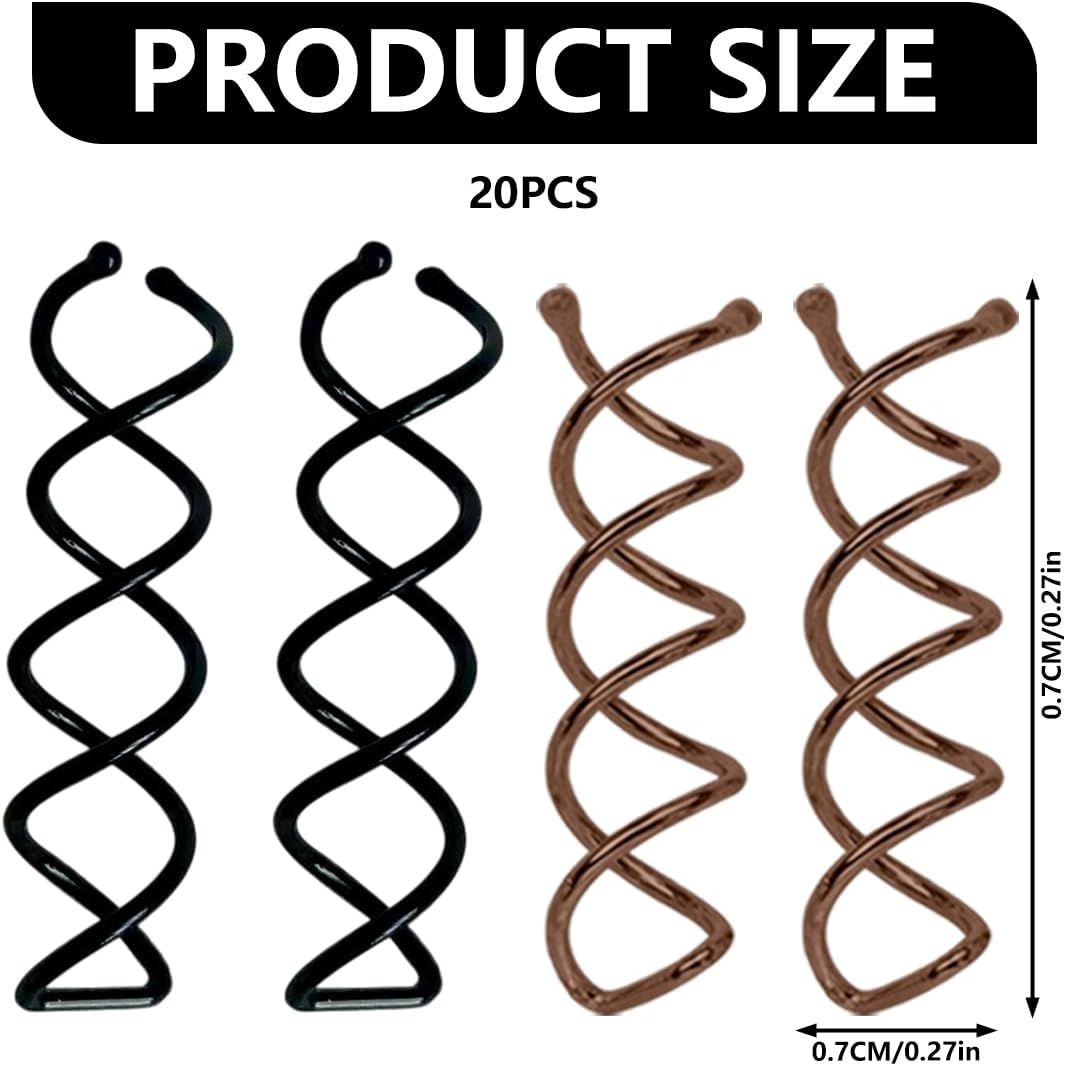 BEPSYOM Pack of 20 Spiral Hair Clips Hair Accessories for Hair Styling Suitable for Various Hairstyles Black and Brown