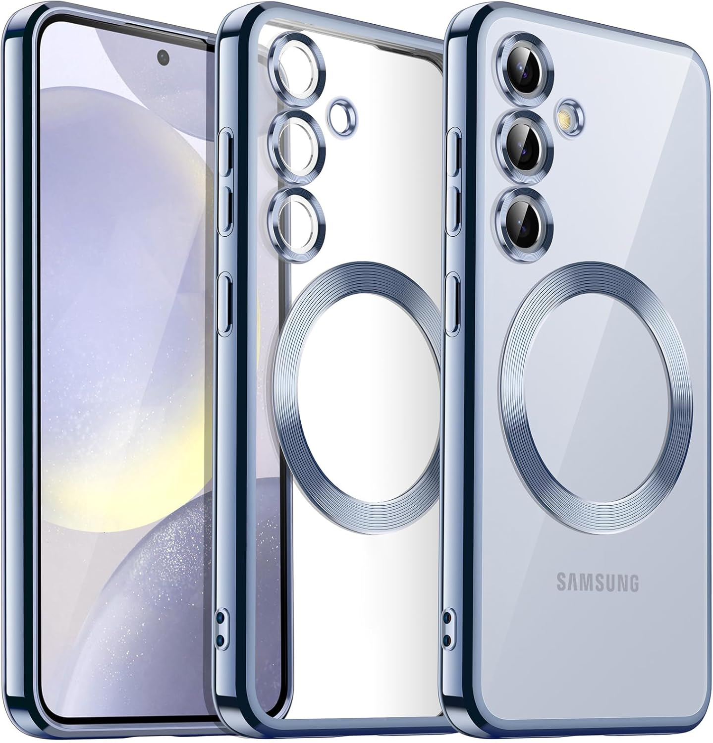 Jetech Soft Clear Case for Samsung Galaxy S24 6.2-Inch, Camera Lens Full Protection, Compatible with Magsafe Wireless Charging, Shockproof Electroplated TPU Phone Cover (Cobalt Violet)