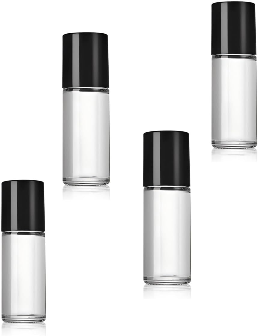 4 Pcs 50Ml Essential Oil Bottles,Refillable Glass Roll On, Elegant Design,Perfume Roller Bottles with Plastic Roller Balls and Lids (Clear) image number 3