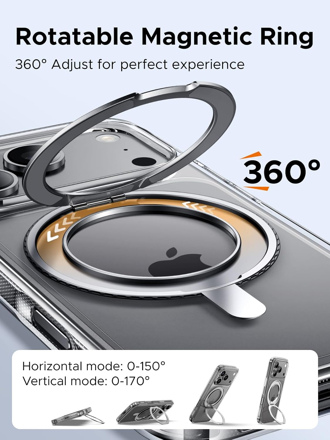 UGREEN 360&deg; Rotatable Magnetic Ring Case Compatible with Iphone 17 Pro Max, Magu Series Magsafe Phone Cover, Revolutionary Icrystal Tech, Mil-Grade Protection, Anti-Scratch, Camera Protective, Black