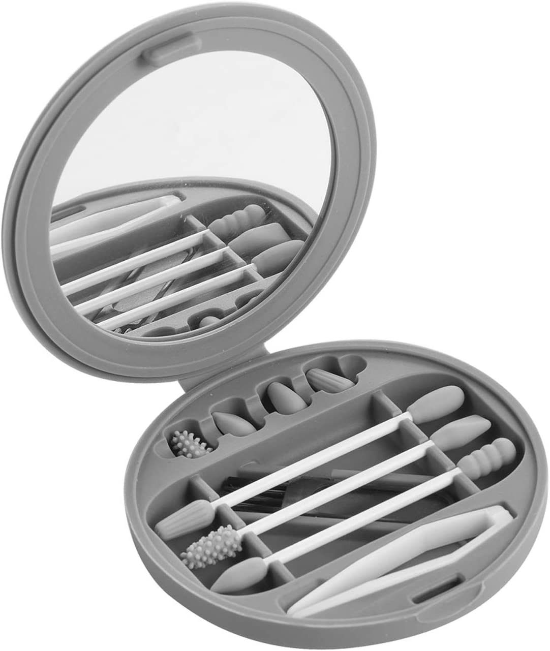 Strogem Reusable Cotton Swabs with 1 Mirror for Makeup Application and Cleaning, Multifunctional Portable Washable Silicone Q-Tip (Gray)