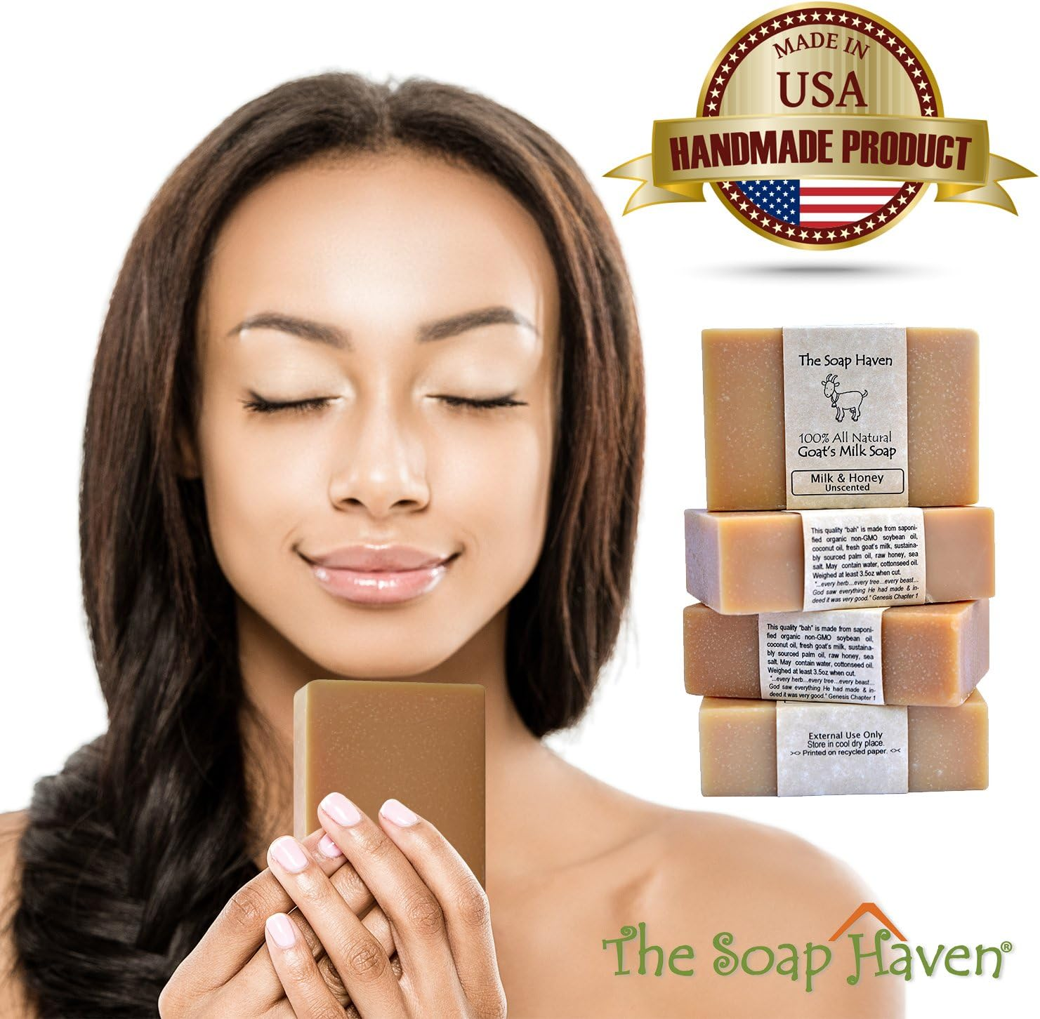 Handmade Goat Milk & Honey Soap - All Natural, Fragrance Free, Fresh Goat Milk Soap (4 Bar Pack). Wonderful for Eczema, Psoriasis & Sensitive Skin. SLS & Paraben Free. Handmade in USA. image number 2