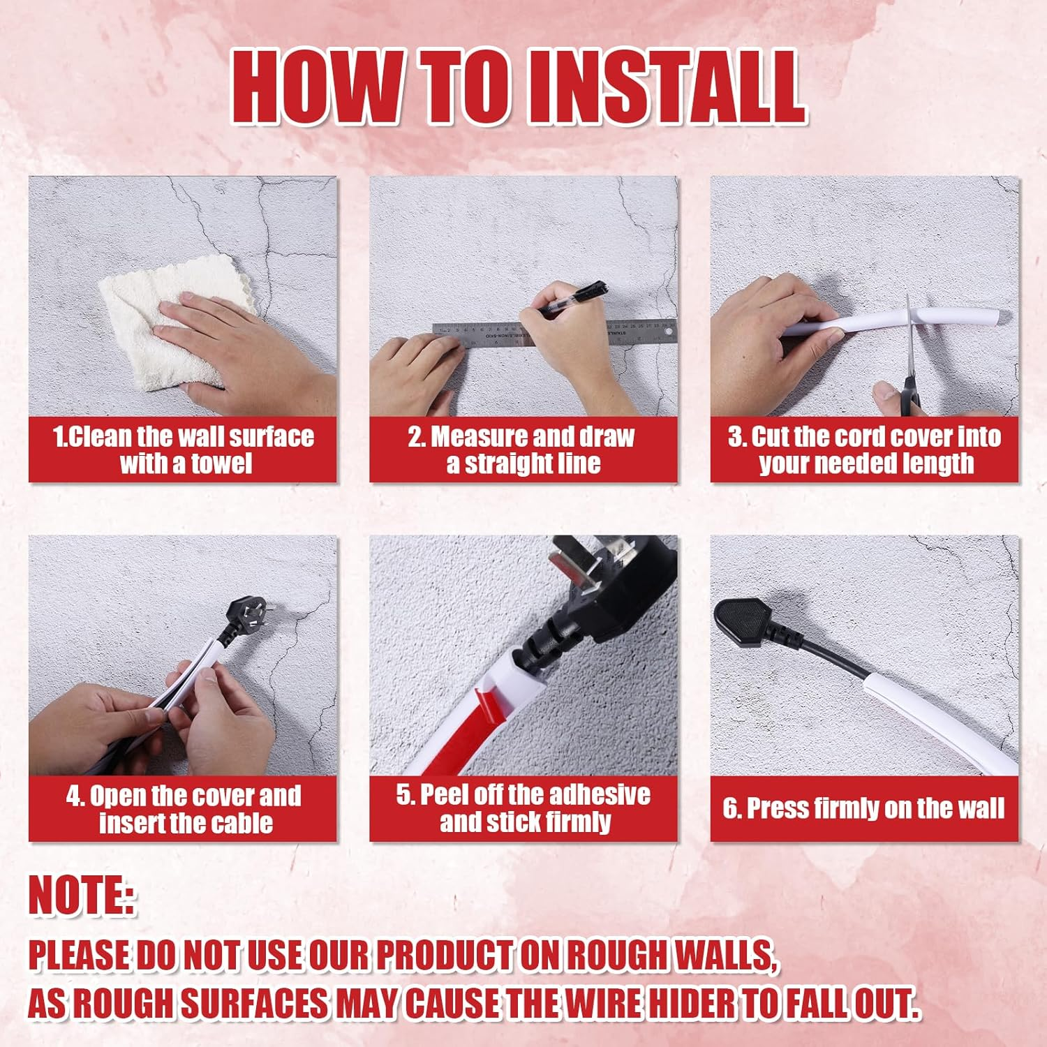 Wall Cord Hider, 39.4 Inch Self-Adhesive Wire Covers Floor Cord Cover Cable Hider Wall Wire Hider Flexible Cable Raceway for Home Office Cable Management image number 4