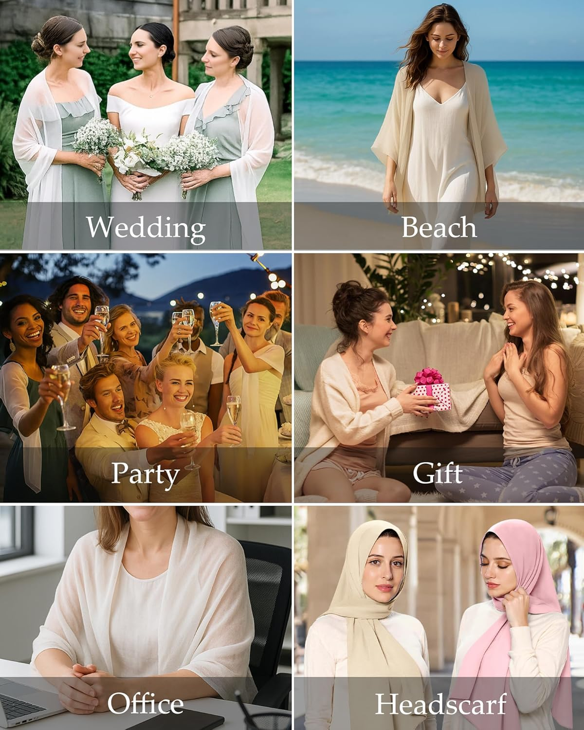 CHICGAL Shawls and Wraps for Evening Dresses Sheer Womens Chiffon Scarf Wedding Bridal Cover Up - A White image number 5