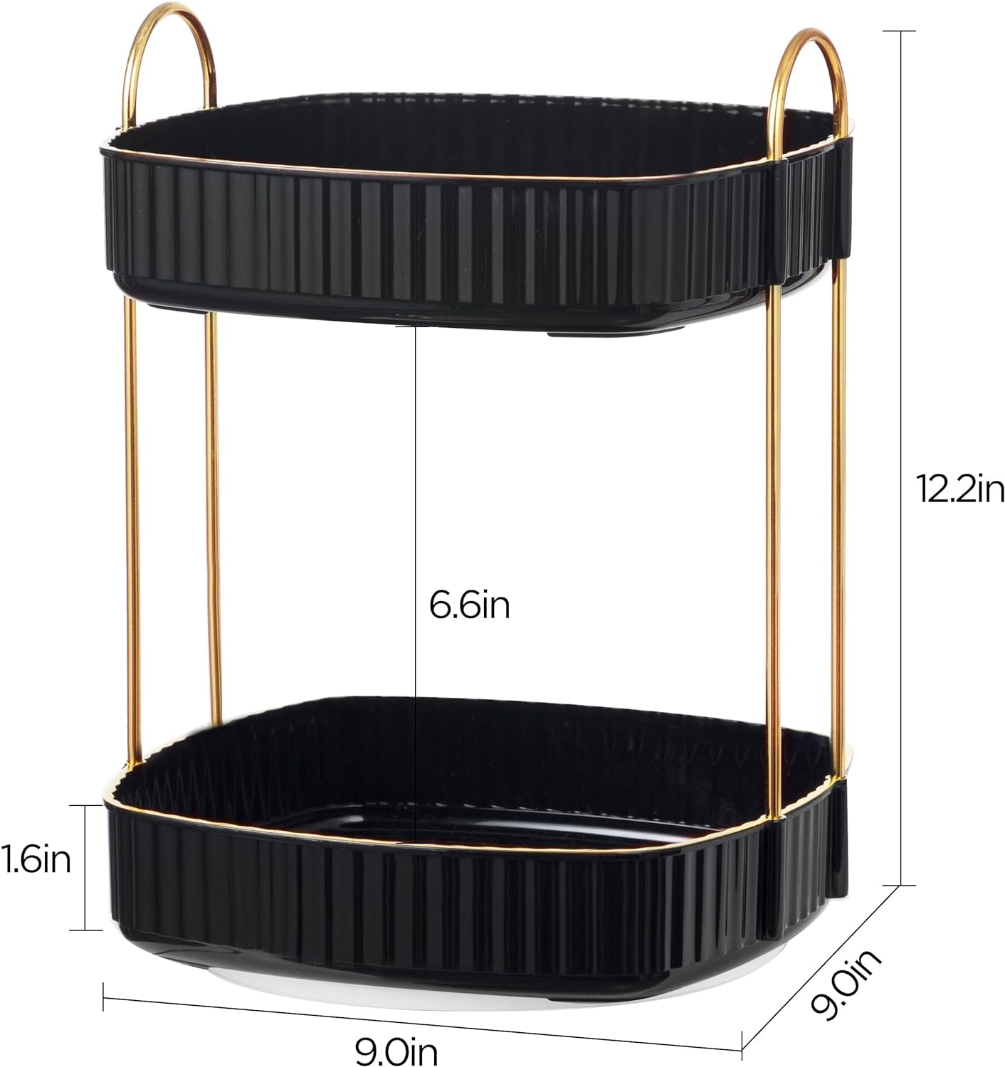 Makeup Organiser Rotating, Square 2 Tier Cosmetic Perfume Beauty Skincare Organiser Stand,Large Capacity 360 Spinning Organiser Storage for Vanity Bathroom Desk Countertop,Black image number 4