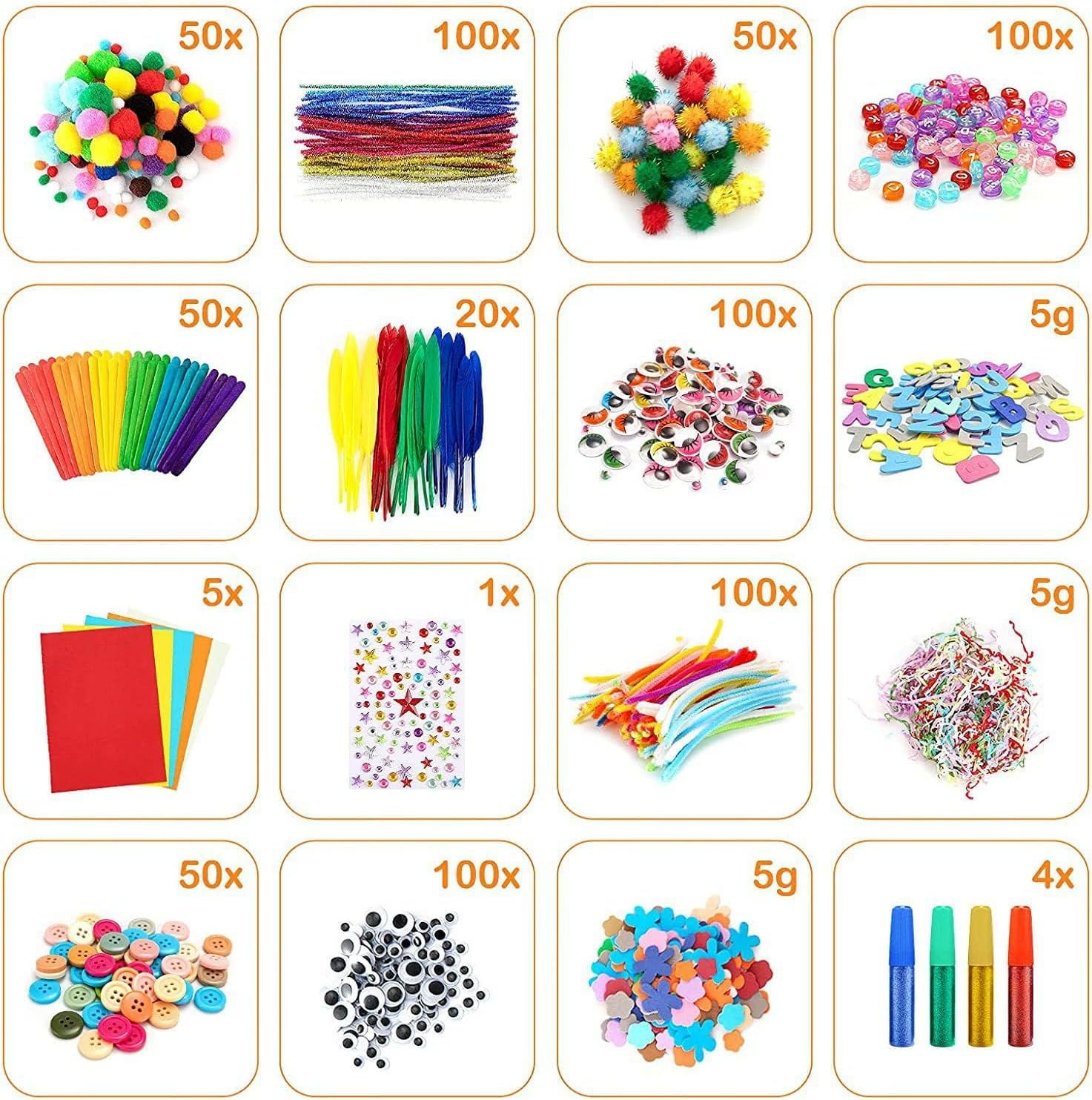 2000Pcs Arts and Crafts Supplies for Kids 6+ &ndash; DIY Projects Case Filled with Pom Pom Box Craft Kit Library, Beads, Buttons, Scissors, and Pipe Cleaners with Easy Instructions