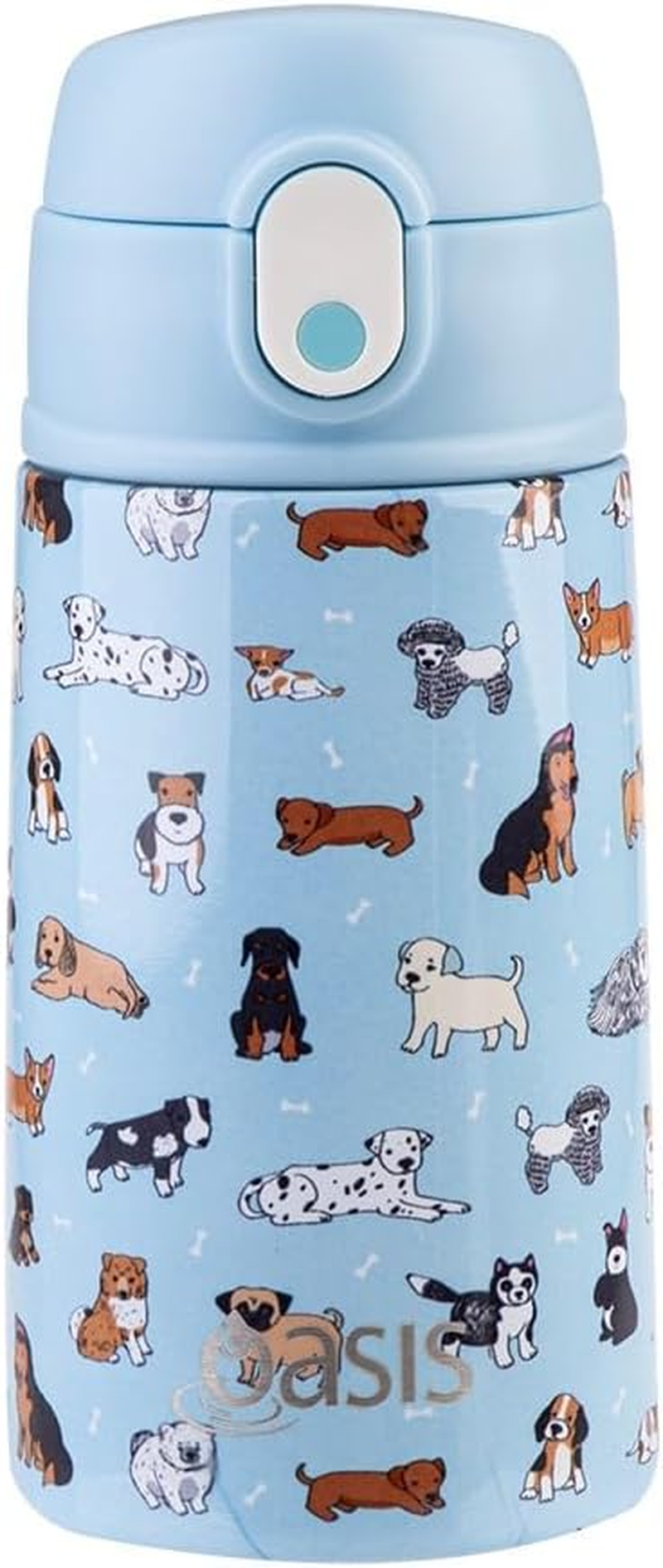 Oasis Stainless Steel Double Wall Insulated Kid'S Drink Bottle with Sipper Straw 400 Ml - Puppy Dogs