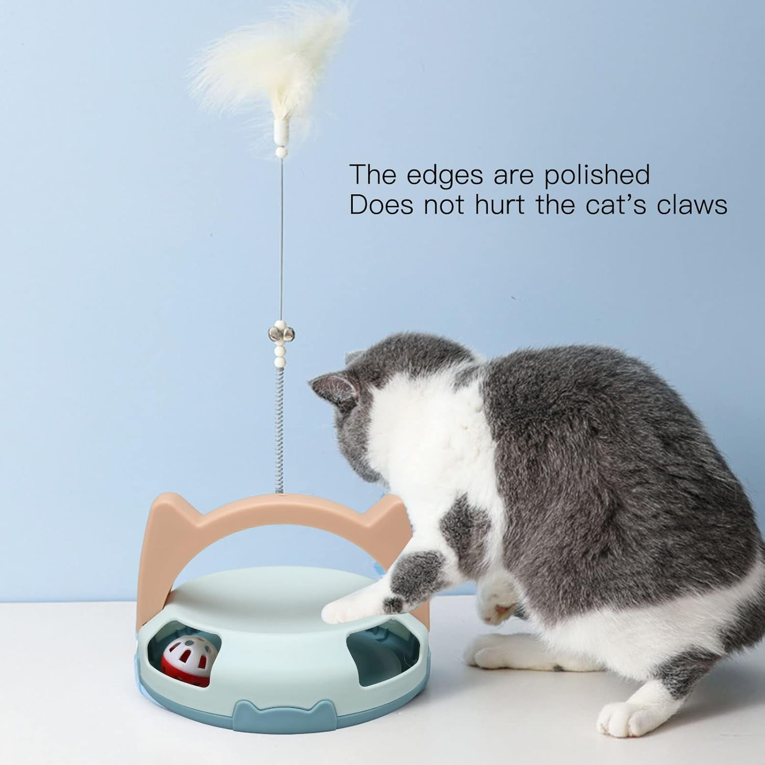 EVTSCAN Interactive Cat Feather Toy, with Bell Ball, Automatic Cat Toys, for Indoor Cats Play Chase Exercise Pet Supplies,Kitten Mental Exercise Toys image number 4