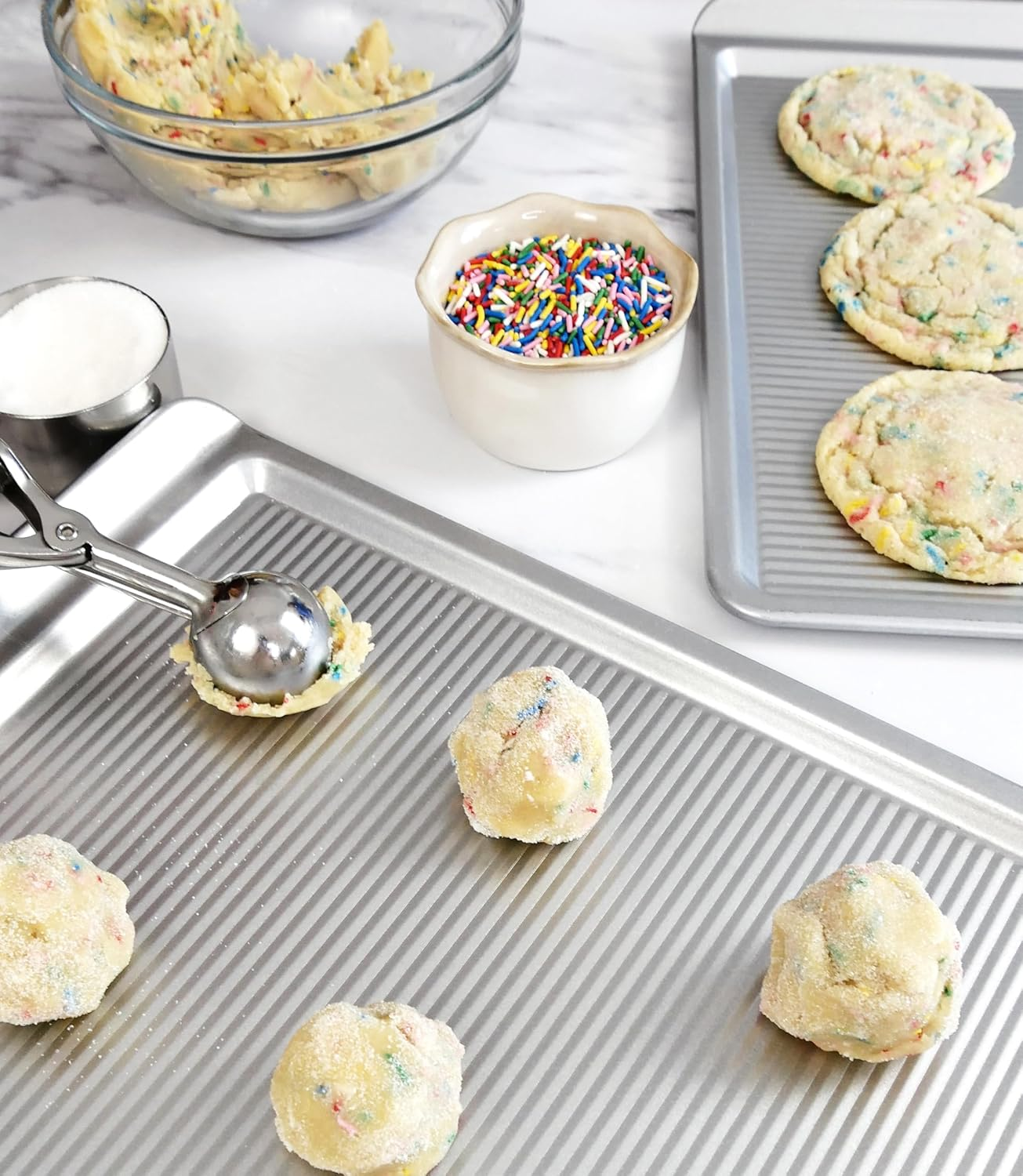 USA Pan Bakeware Cookie Sheet, Warp Resistant Nonstick Baking Pan, Made in the USA from Aluminized Steel, Large Set of 2 image number 3