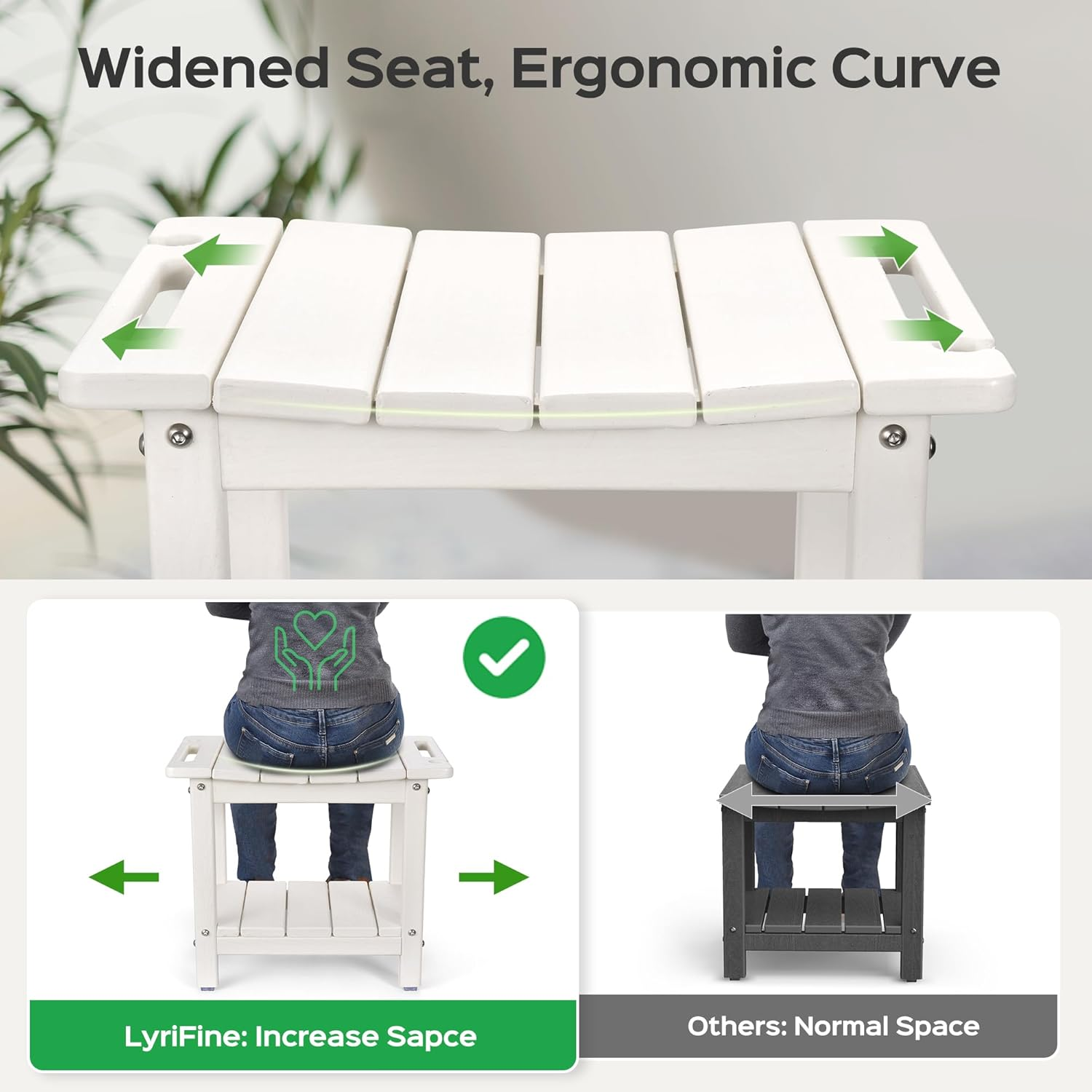 Lyrifine Shower Stool, 18.5 Inch HDPE Waterproof Shower Chair, Bathroom Shower Seat with Shower Head Holder, 350LBS Sturdy Shower Stool for Elderly Seniors Shaving Legs, White - 1-Gray image number 5