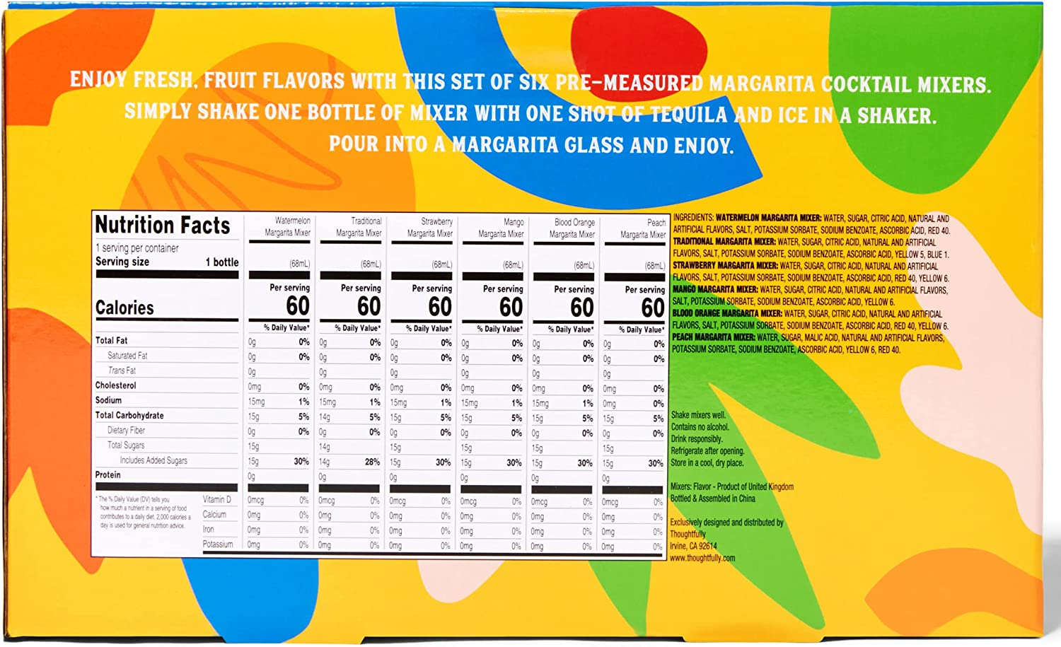 Thoughtfully Cocktails, Margarita Cocktail Mixer Set, Includes 7 Unique Margarita Flavors: Watermelon, Strawberry, Mango, Blood Orange, Peach, Pomegranate and Traditional (Contains NO Alcohol) image number 2