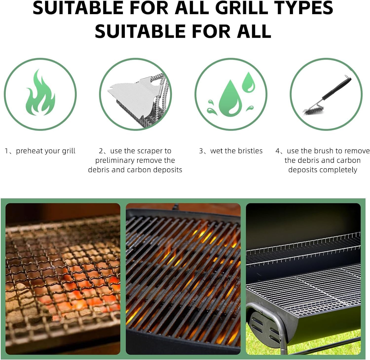 Grill Brush and Scraper Bristle Free, 2 Pack Stainless Steel BBQ Brushes with Handle for Grill Cleaning, Ideal Barbecue Accessorie for All Grill Types (Comes with 2 BBQ Oil Brushes) image number 4