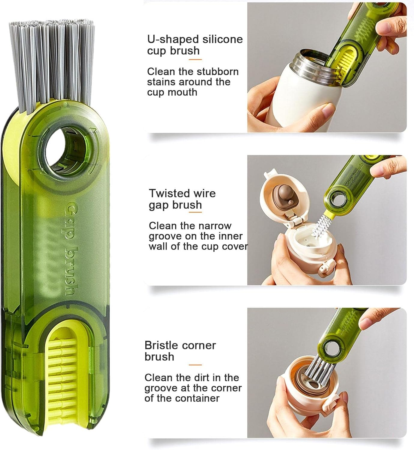 3 in 1 Multifunctional Cleaning Brush, U-Shaped Tiny Bottle Cup Lid Detail Brush Silicone Crevice Cleaning Brush Straw Cleaner Tool for Home Kitchen image number 5