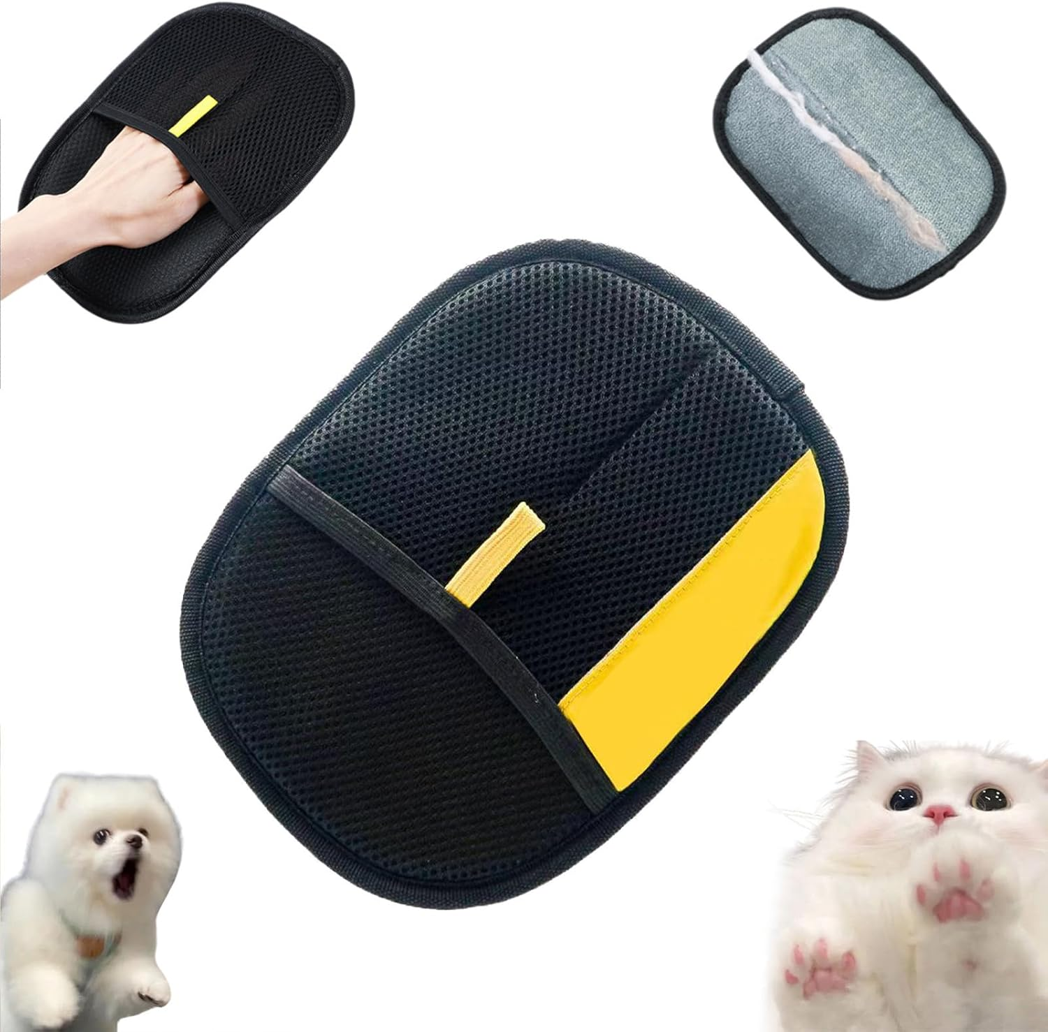 Pet Hair Remover Mitten, Swipe Away Loose Fur Easily, Pets Hair Remover, New Soft Reusable Efficient Grooming Gloves, Paw Grooming Glove, Pet Hair Removal Mitten for Cats ＆ Dogs (Black, 3Pcs)