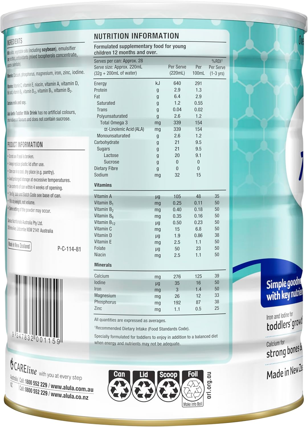 Alula Gentle Stage 3 Toddler Nutritious Milk Drink from 1 Year+ 900G (Pack of 1) image number 6