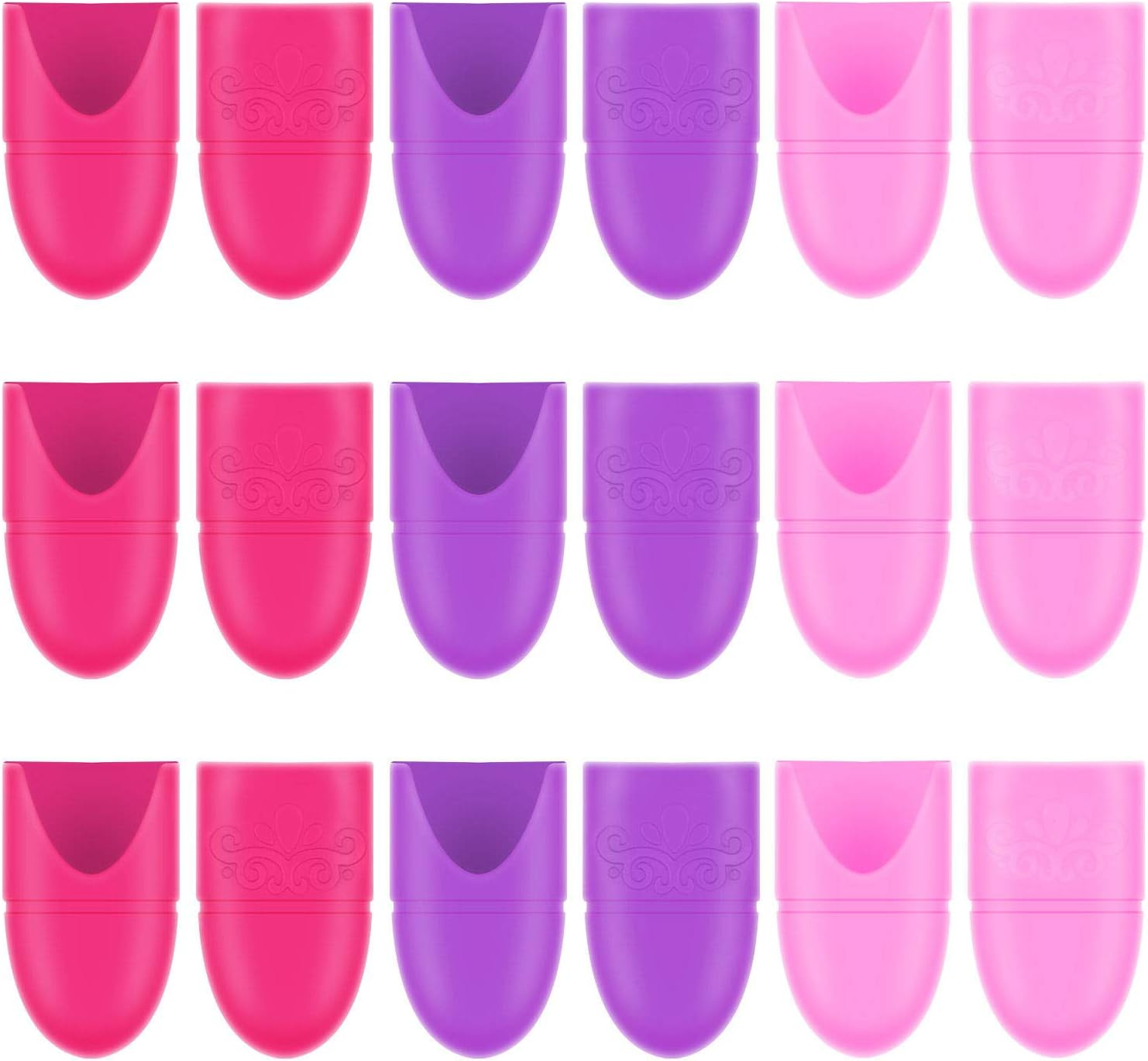 Boao 30 Pieces Wearable Nail Polish Remover Caps Soak off Silicone Gel Fingernail Wrap Cleaner Reusable Caps in Purple, Rosy and Pink for DIY Nail Supplies image number 1