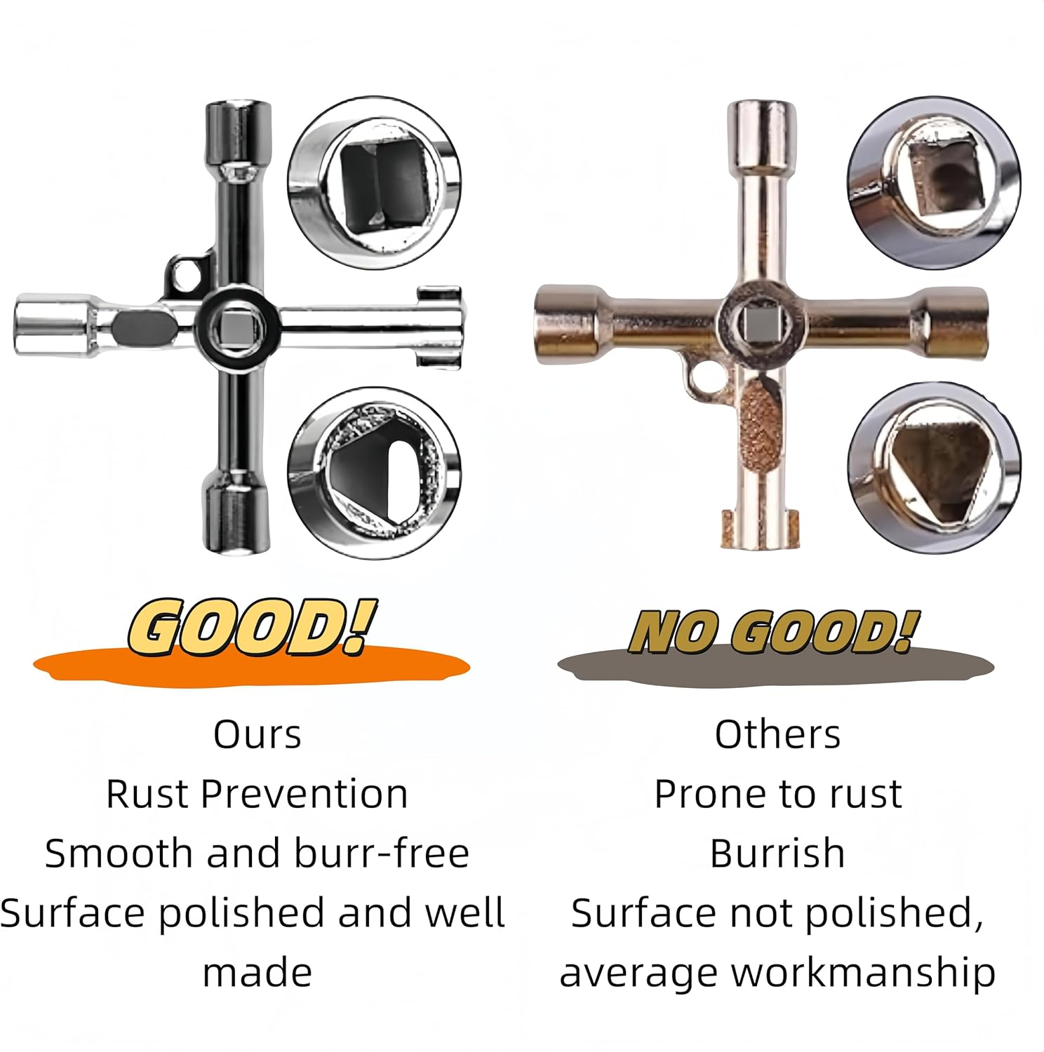 Shoyisenka 3 Pieces of 4-Hole Universal Cross Key - Multi-Function Pipe Wrench, Gas Meter Electric Cabinet Key, Silver Valve Tool. image number 3