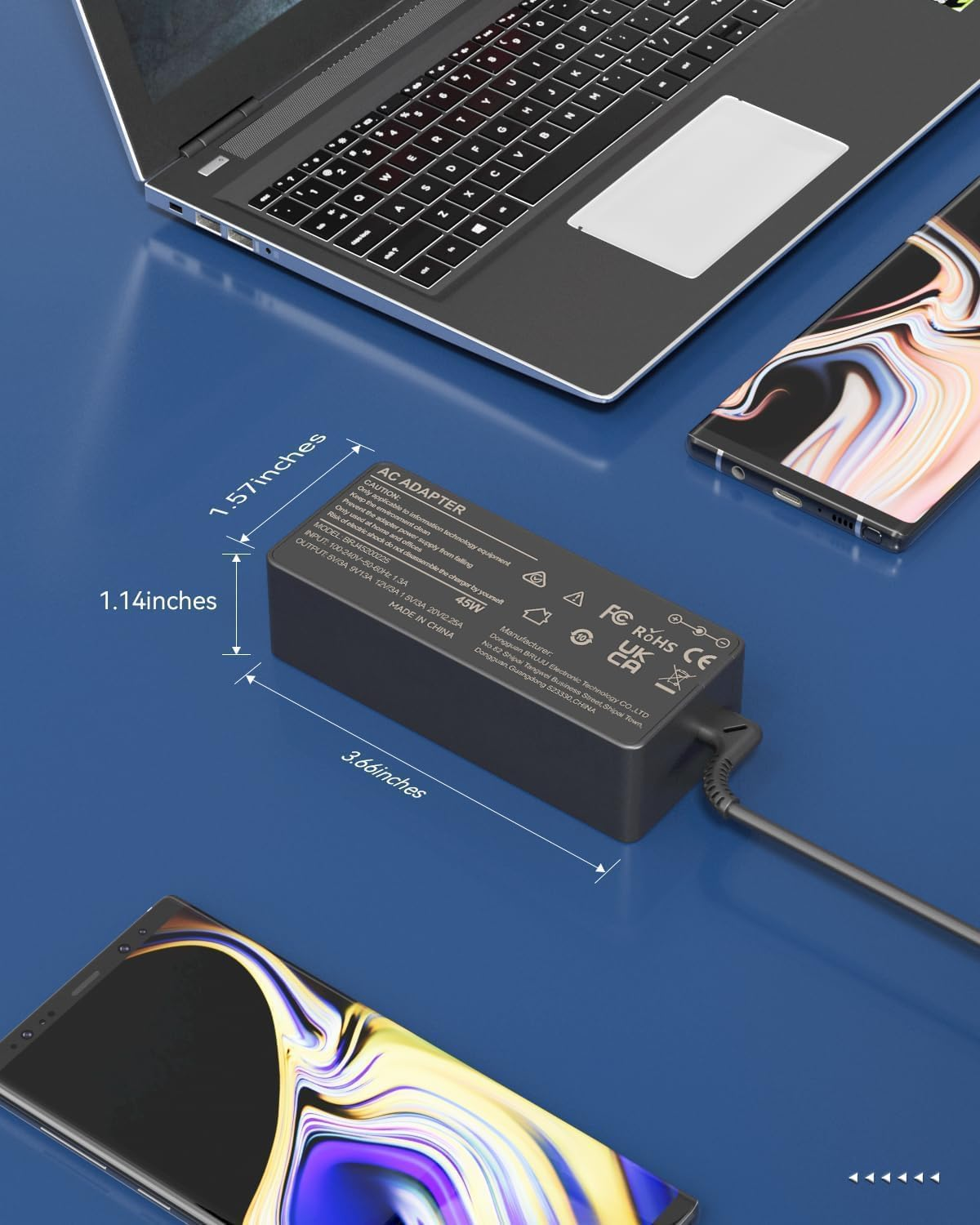 45W USB C Laptop Charger for Lenovo Chromebook 100E 300E 500E C330 S330 C340 Thinkpad T480 T480S T580 T580S E480 E580 ADLX45YIC3D Universal Type C AC Adapter Power Supply Cord image number 3