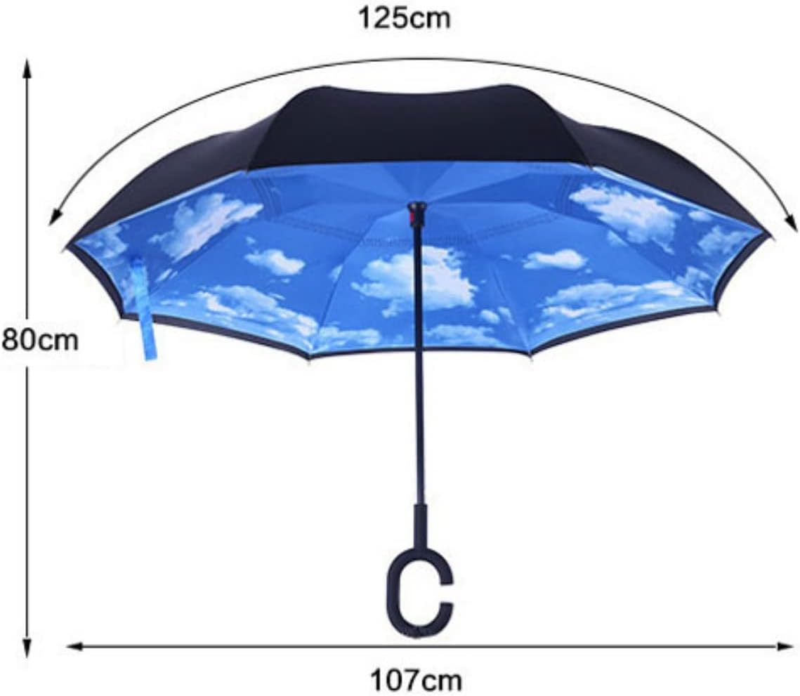 Costume Bay Double Layer Reversible Golf Umbrella | Inverted Blunt Umbrella for Men and Women |UV Protection Umbrella Windproof with C-Shaped Handle - Rain Umbrellas Outdoor - Black image number 6