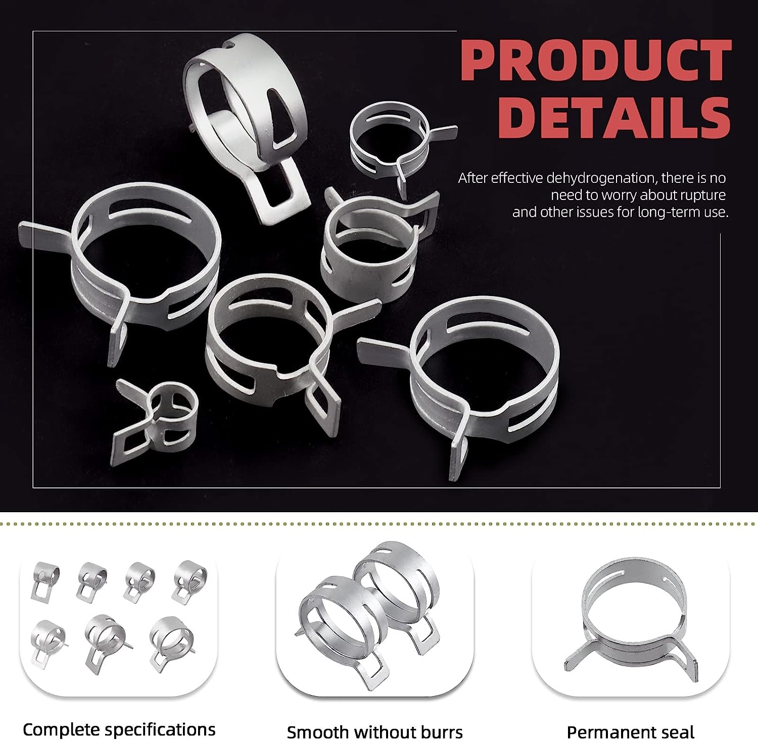 Hilitchi 121Pcs 12 Sizes Spring Band Hose Clamp Kit, 7MM-22MM Low Pressure Air Clip Clamp with Hose Clip Pliers, Fuel Line Hose Clips Silicone Vacuum Hose Clamp Fastener - A Kit image number 2