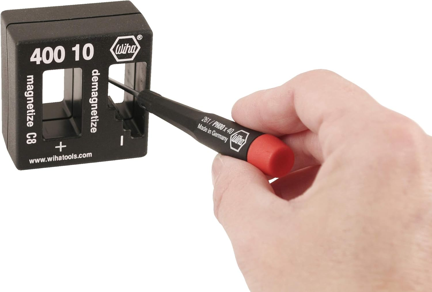 Wiha Magnetizer Demagnetizer, 2X2X1, Black, Flat Head, Magnetic Tip