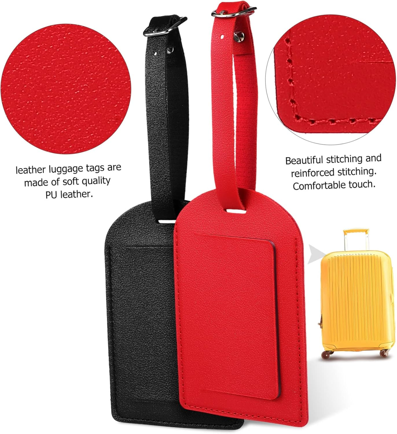 GAXIRE 8Pcs Leather Luggage Tags Set Thicken PU Travel Accessories with Flipping Lid for Privacy Protection Suitcase Tags for Easy Identification image number 3